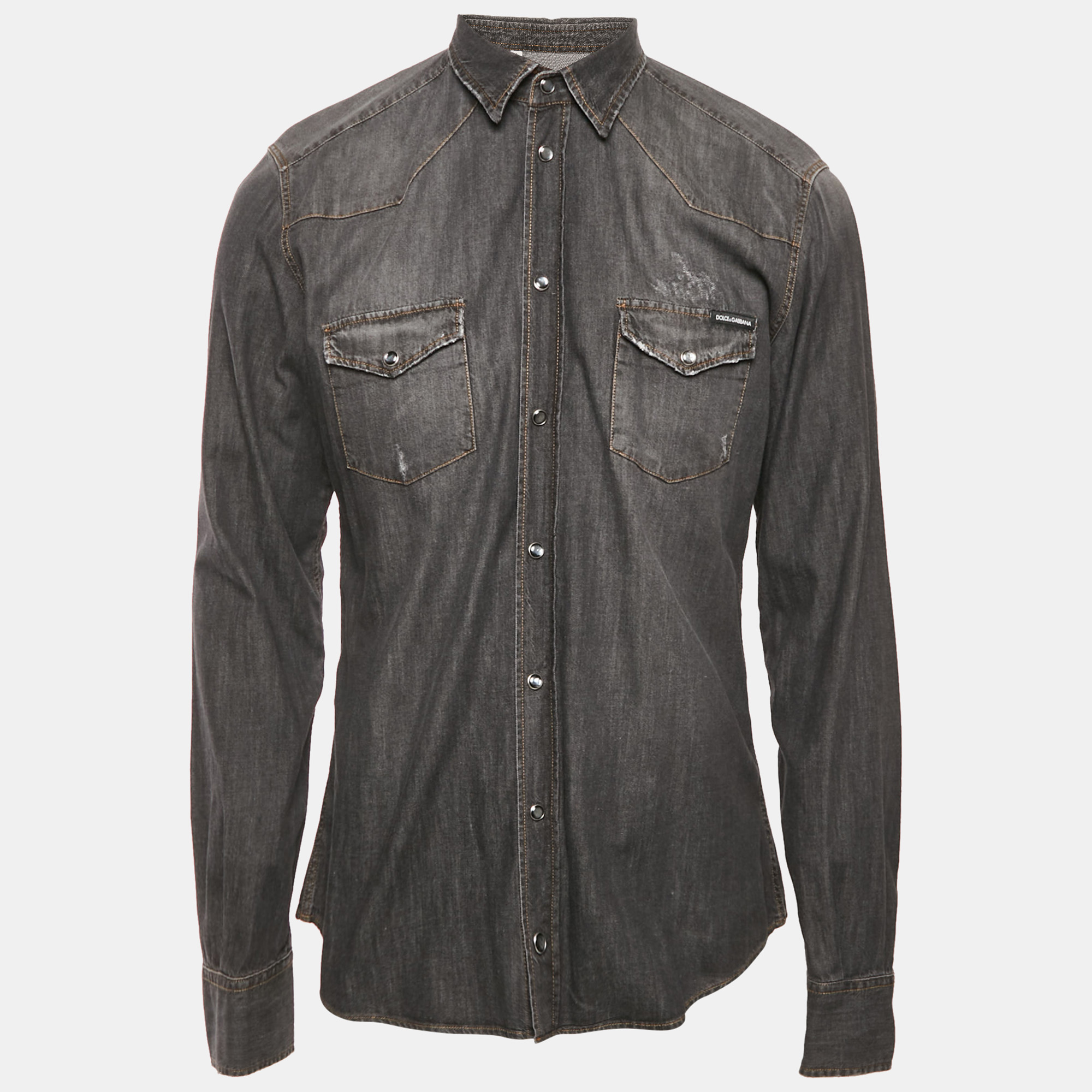 

Dolce & Gabbana Black Distressed Denim Button Front Shirt L