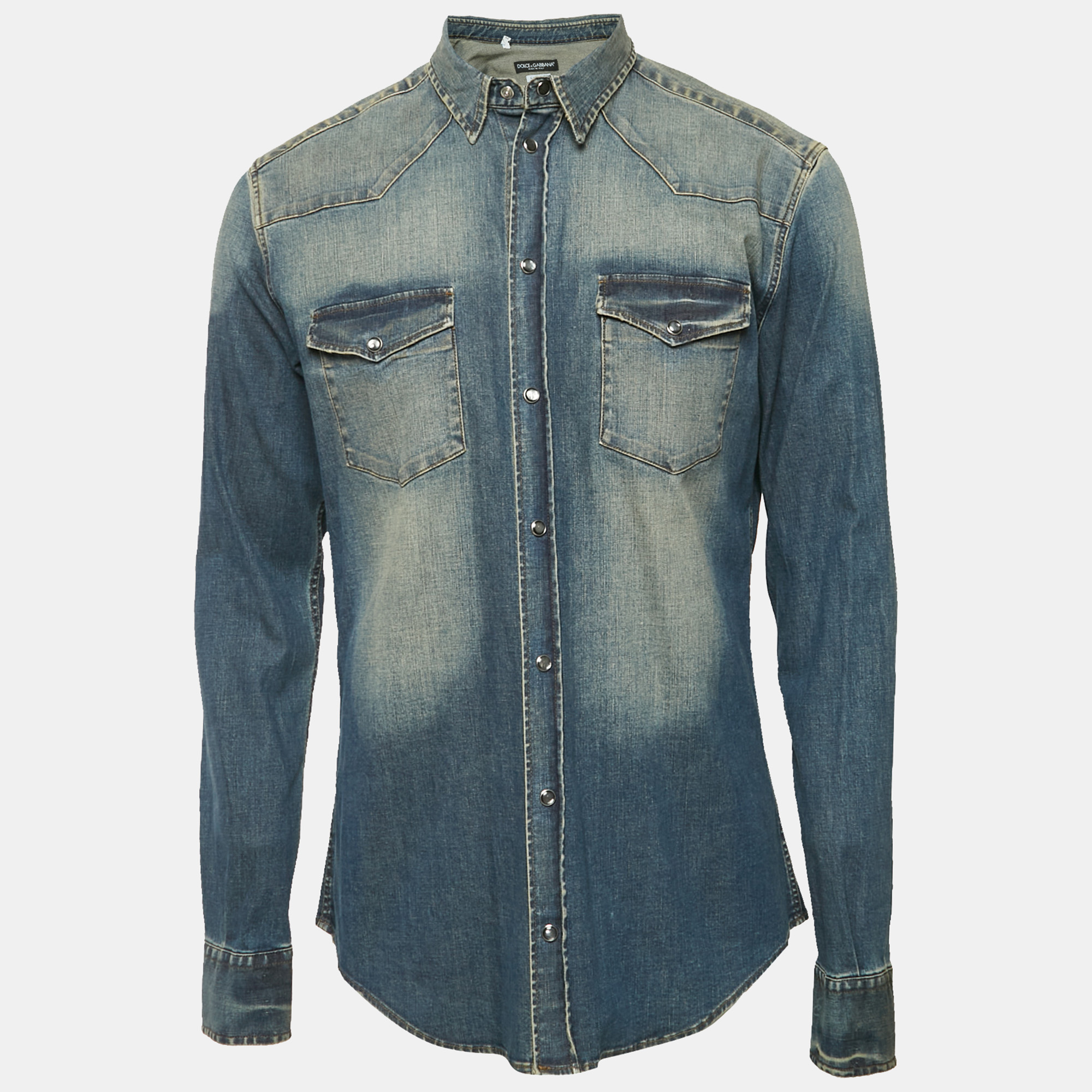 

Dolce & Gabbana Blue Faded Denim Long Sleeve Shirt XL
