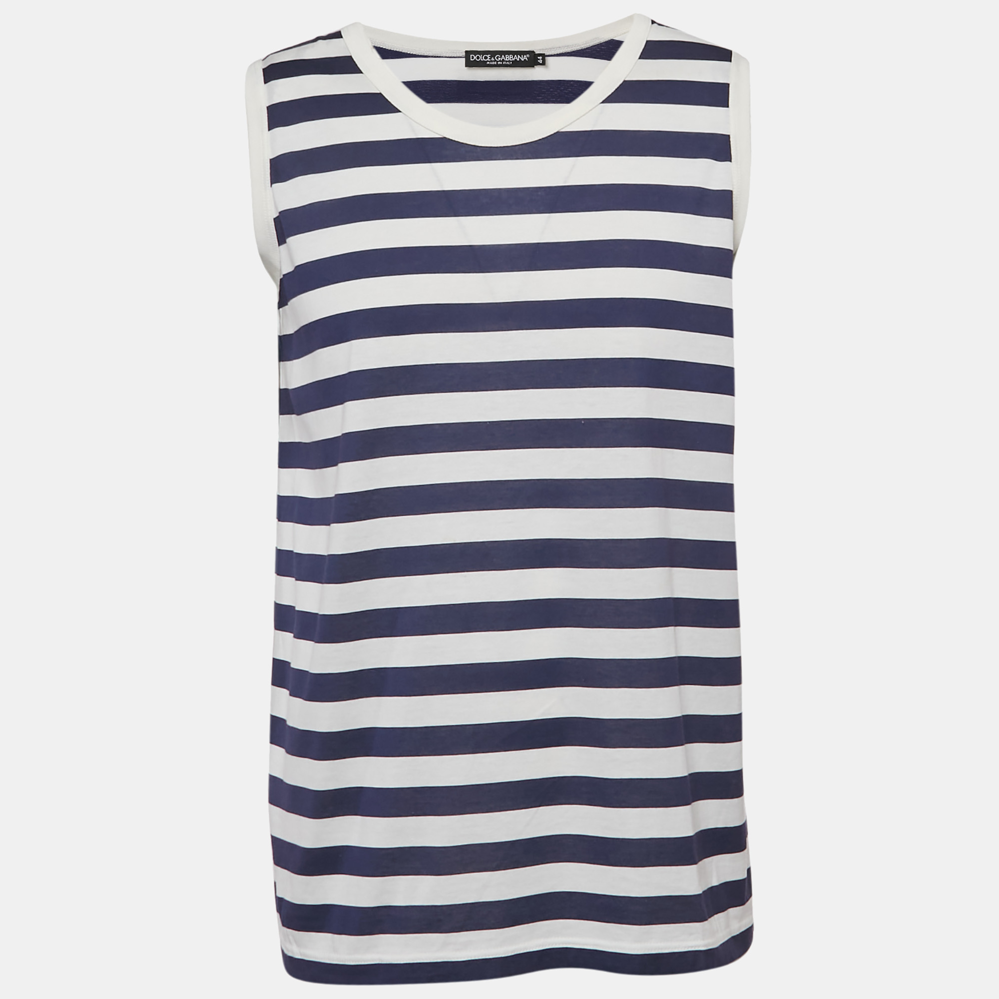 

Dolce & Gabbana Blue/White Striped Jersey Sleeveless T-Shirt XS