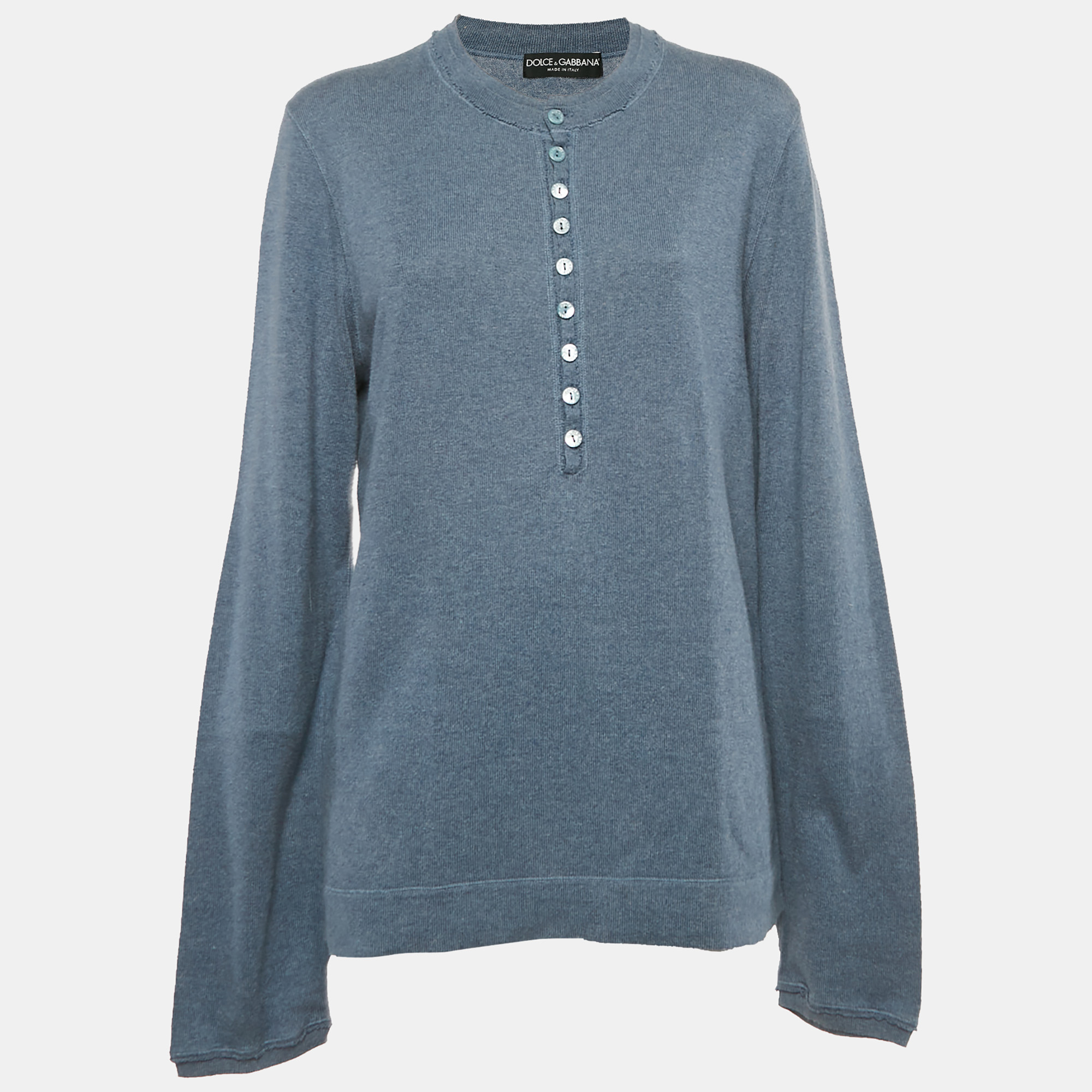 Dolce & Gabbana Blue Cotton Knit Crew Neck Long Sleeve Sweatshirt L