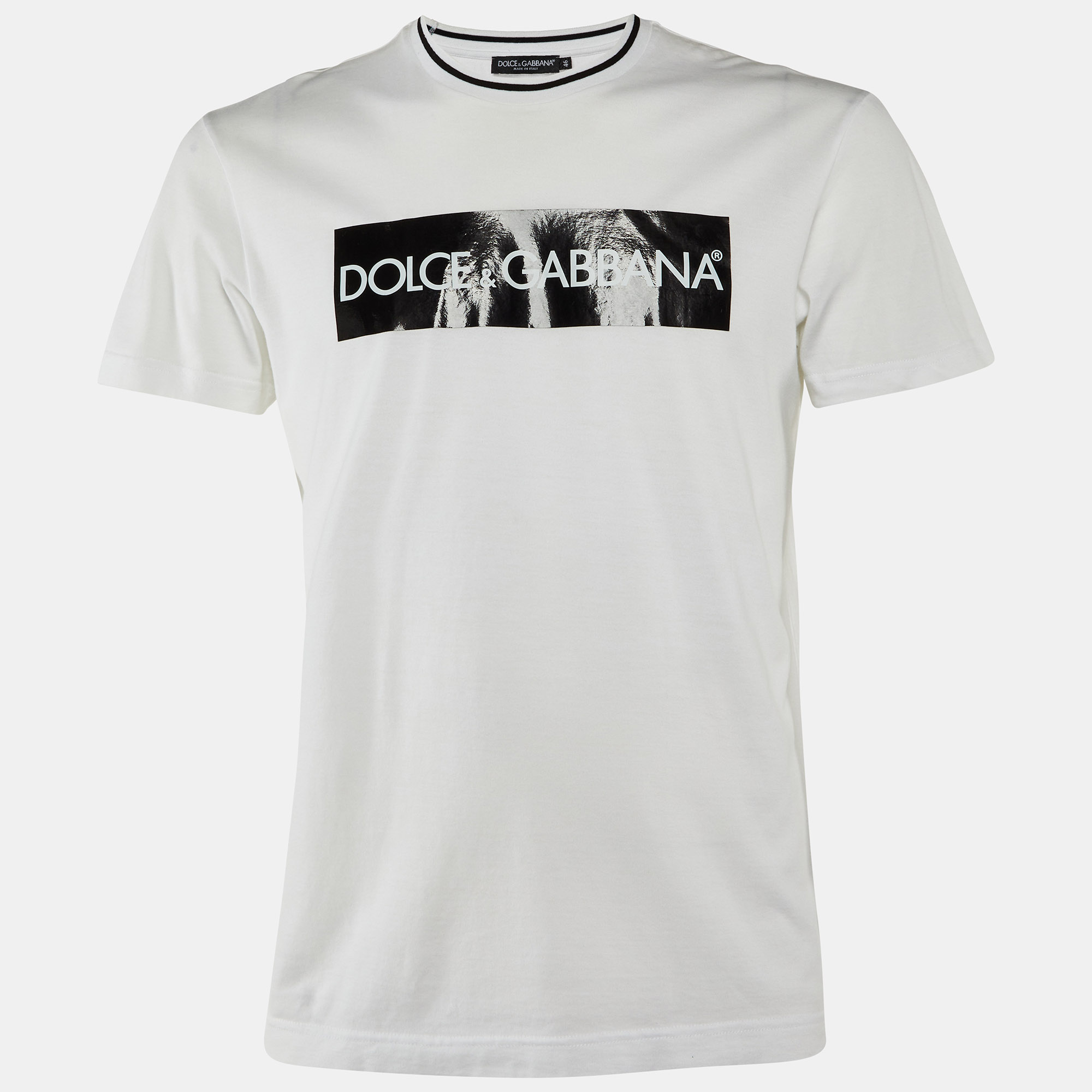 

Dolce & Gabbana White/Black Logo Print Cotton Crew Neck T-Shirt S