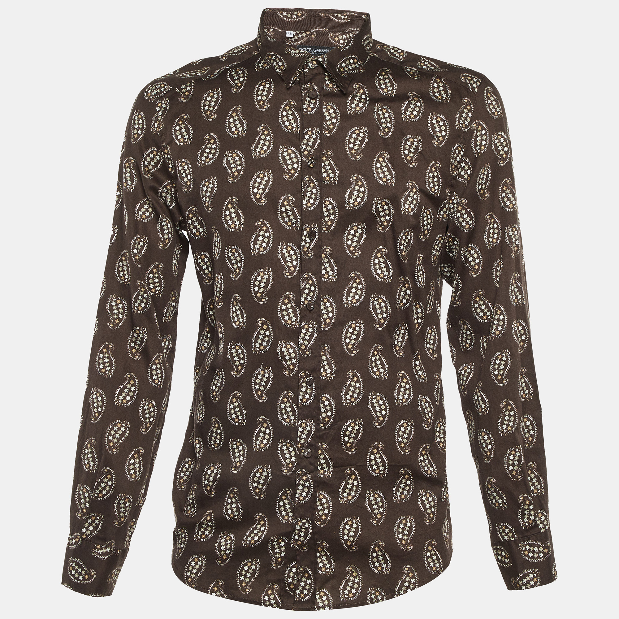 Dolce & Gabbana Brown Printed Cotton Button Front Shirt XXL