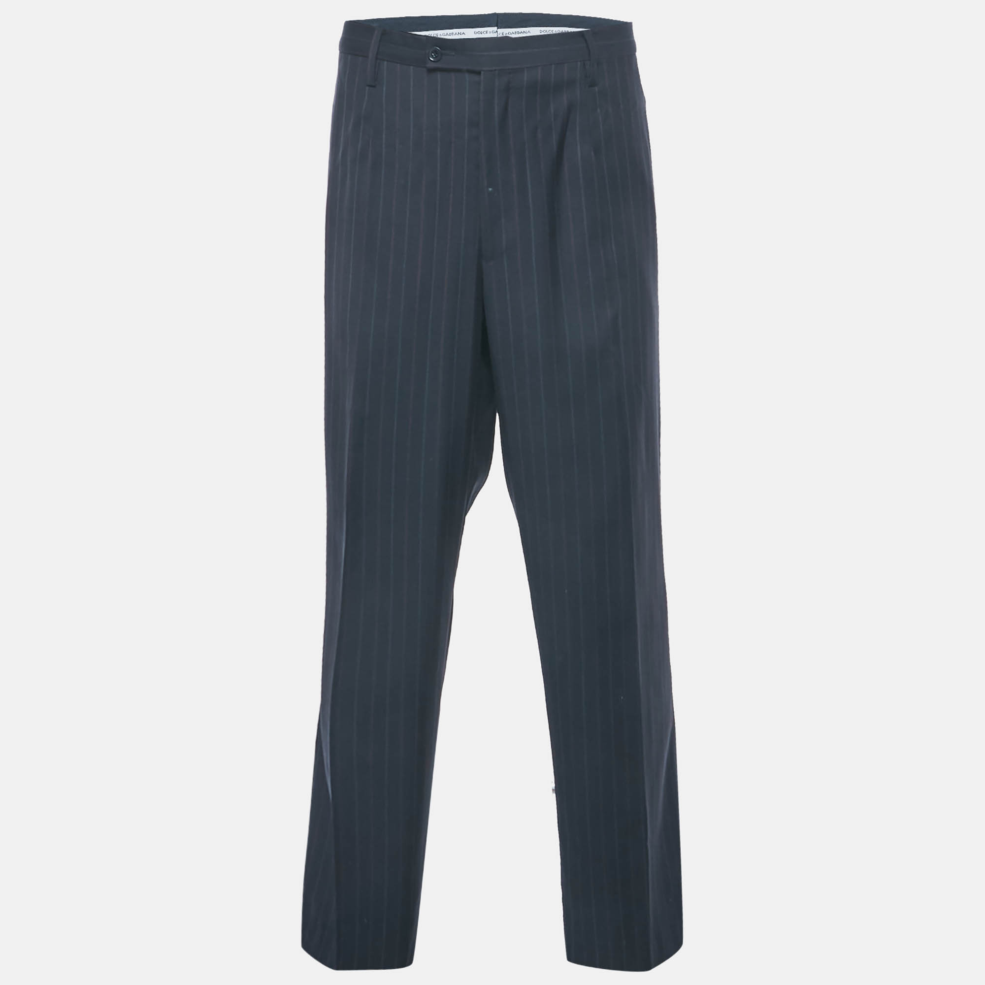 

Dolce & Gabbana Navy Blue Striped Wool Formal Trousers XXXL