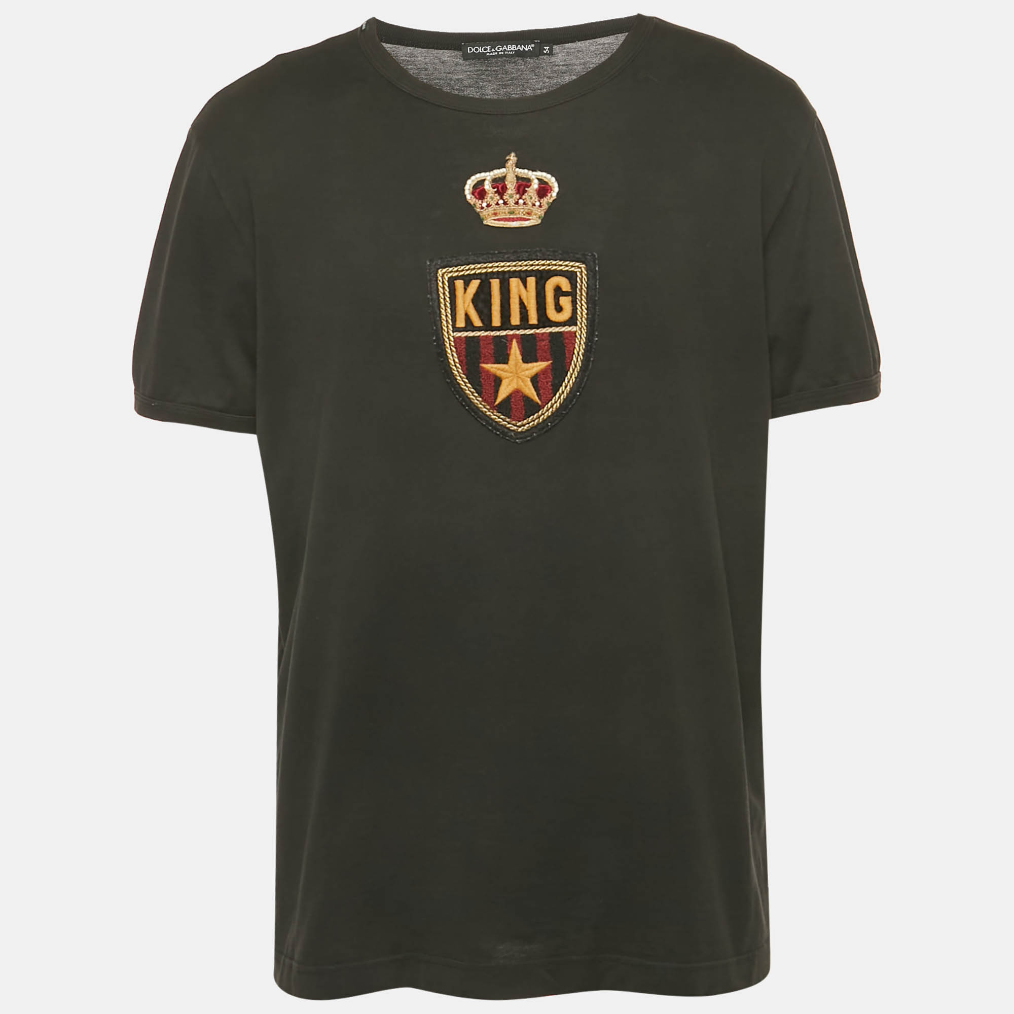 

Dolce & Gabbana Black Crown King Applique Cotton Crewneck T-Shirt XXL