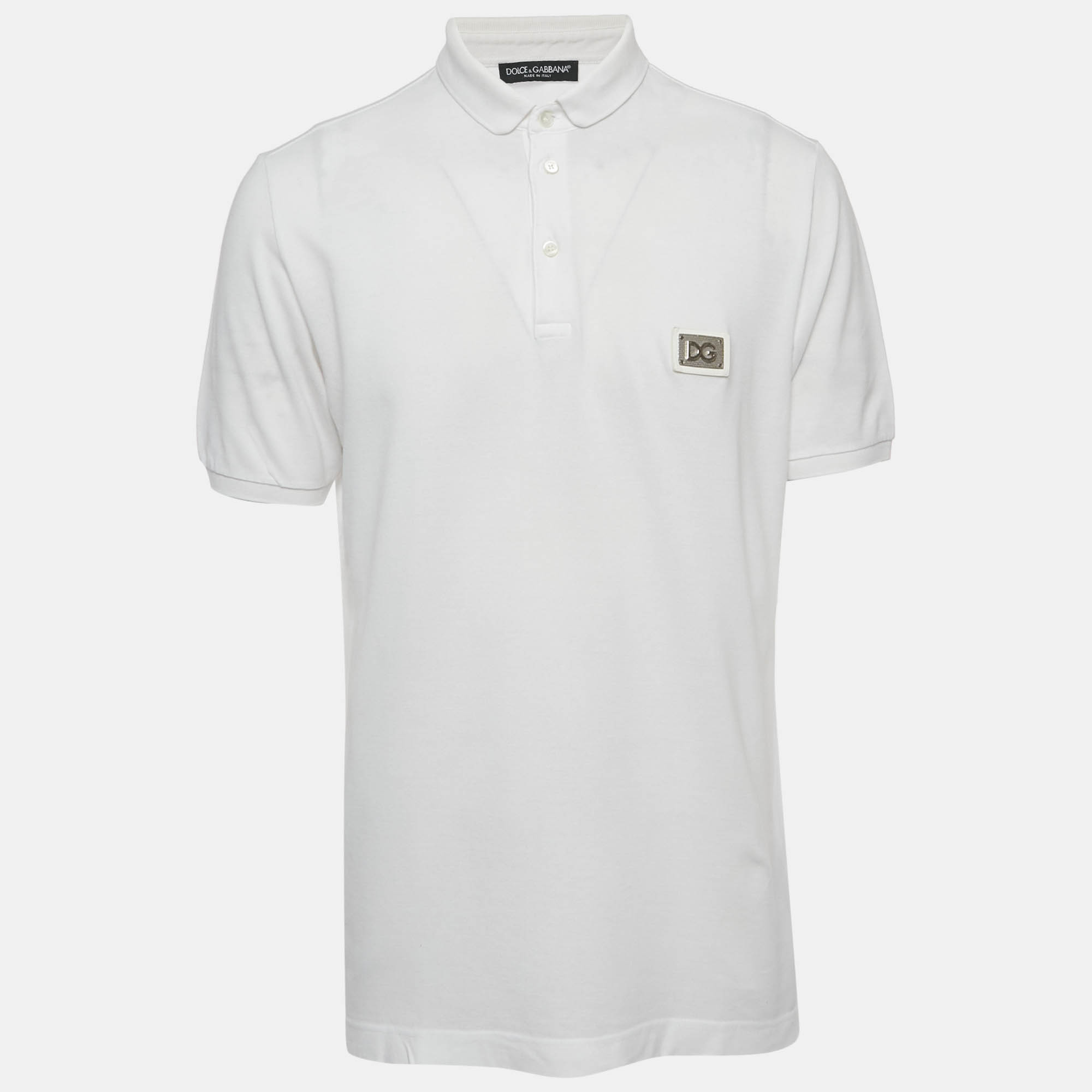 

Dolce & Gabbana White Cotton Logo Plaque Detail Polo T-Shirt XXL