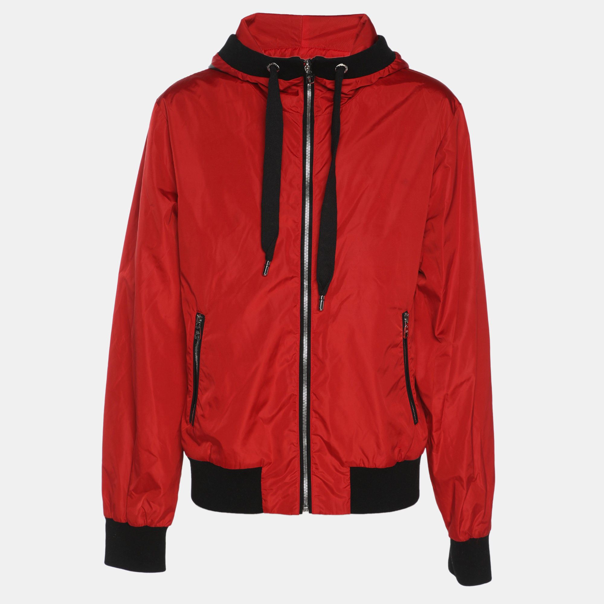 

Dolce & Gabbana Red/Black Nylon Hooded Jacket XL