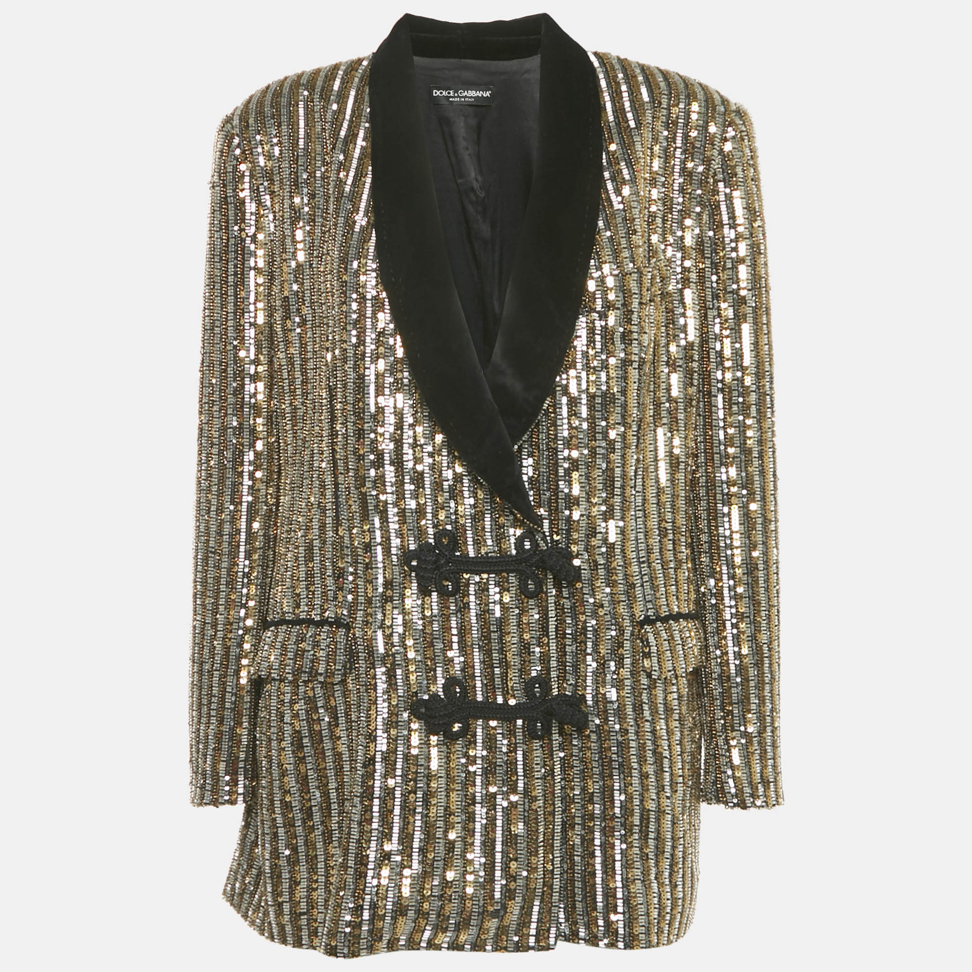 

Dolce & Gabbana Gold Sequin Embellished Toggle Up Blazer XS