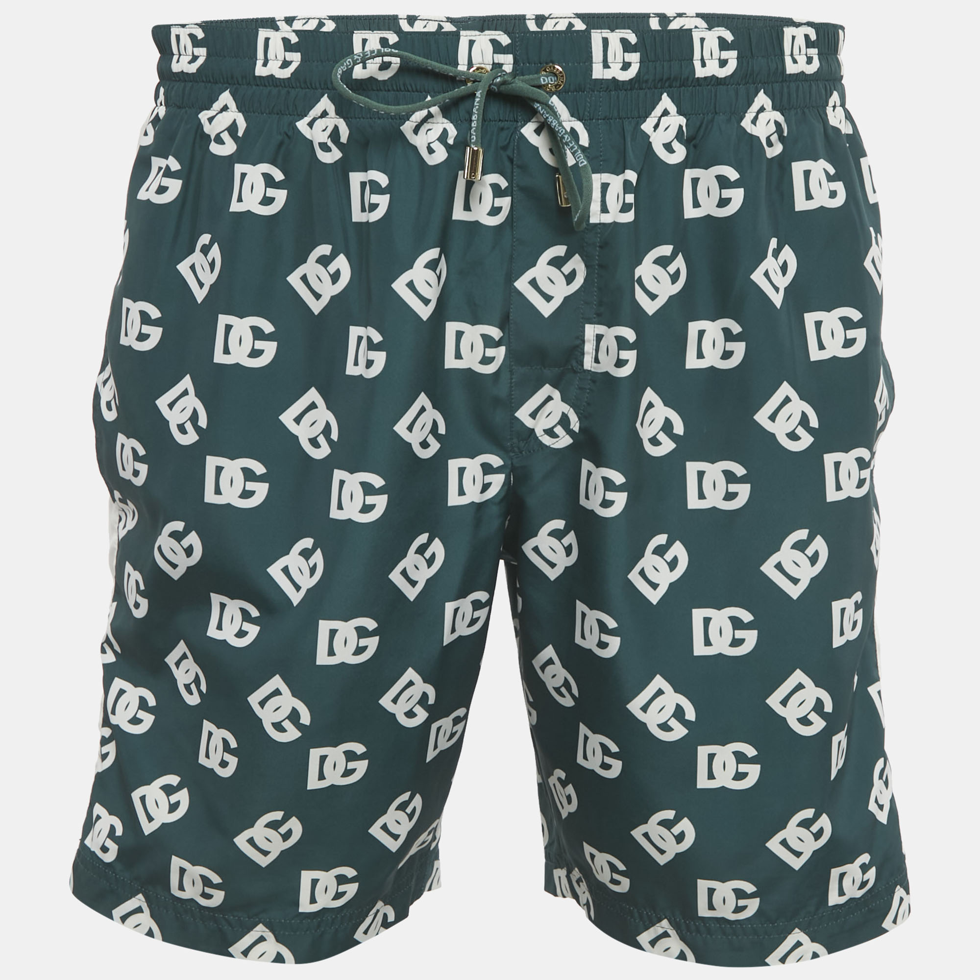 

Dolce & Gabbana Green Logo Print Synthetic Swim Shorts L