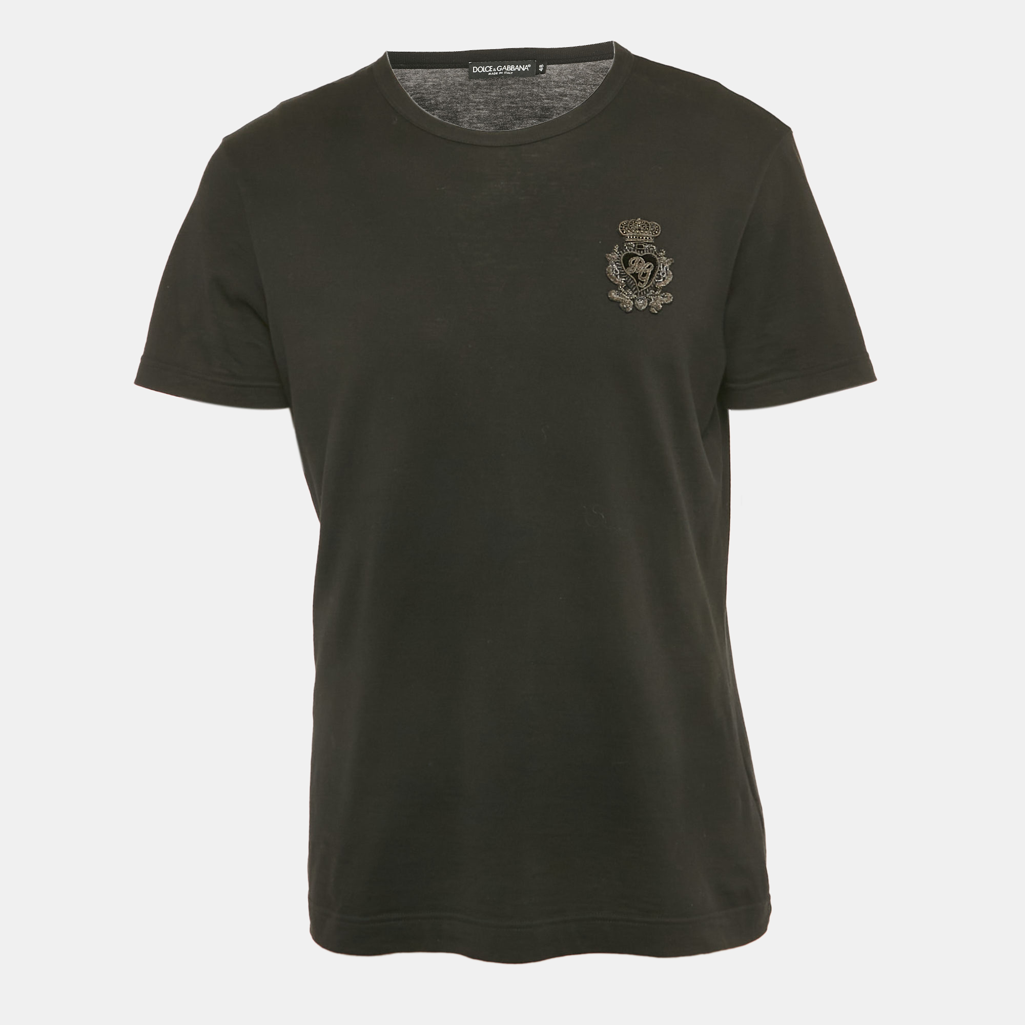

Dolce & Gabbana Black Cotton Logo Patch Detail Crew Neck T-Shirt M