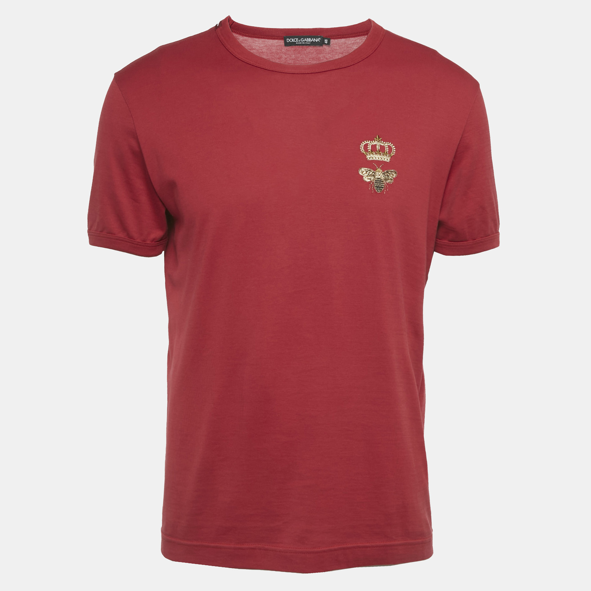 

Dolce & Gabbana Red Bee Embroidery Cotton Crew Neck T-Shirt M
