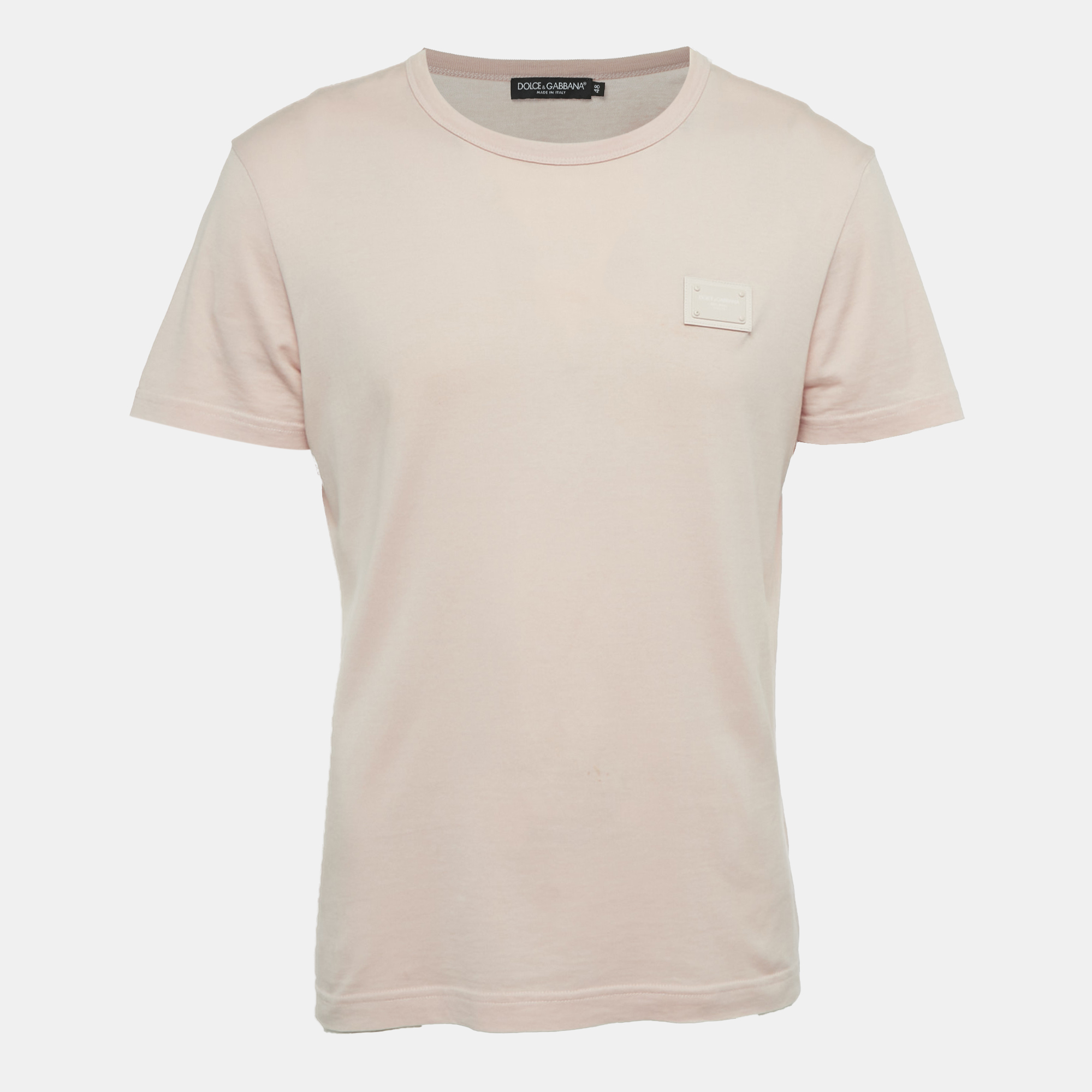 

Dolce & Gabbana Pink/Peach Logo Plaque Detail Cotton Crew Neck T-Shirt M
