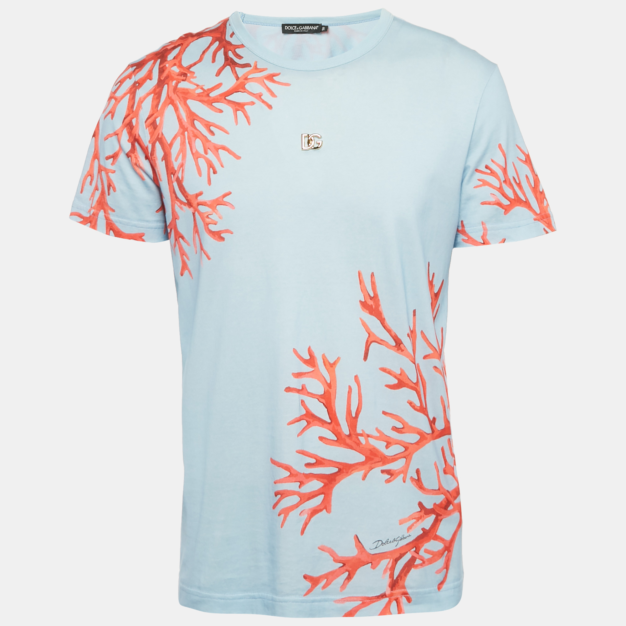 

Dolce & Gabbana Blue Coral Pant Print Cotton Crew Neck T-Shirt L