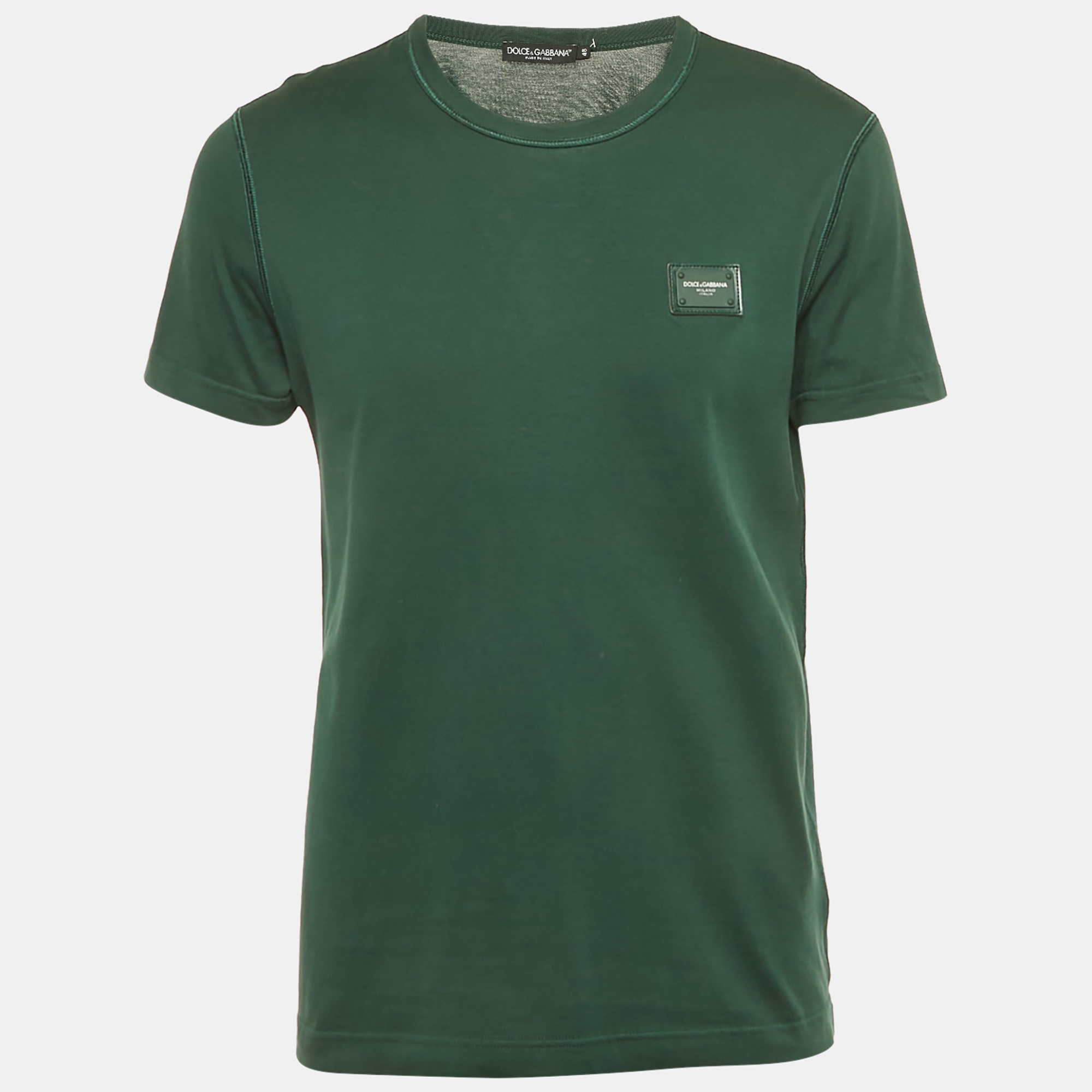 

Dolce & Gabbana Green Logo Plaque Detail Cotton Crew Neck T-Shirt M
