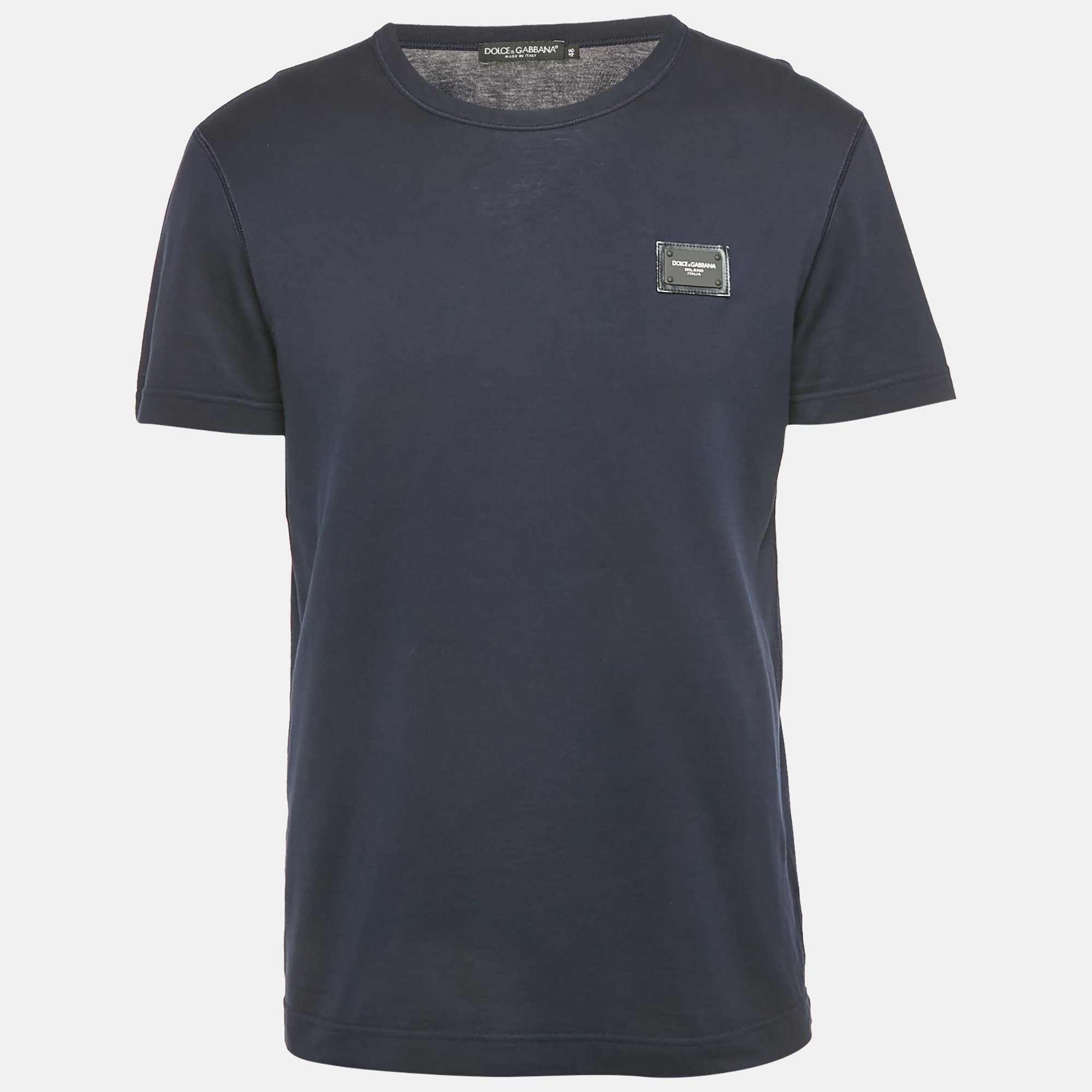

Dolce & Gabbana Navy Blue Logo Plaque Detail Cotton Crew Neck T-Shirt M