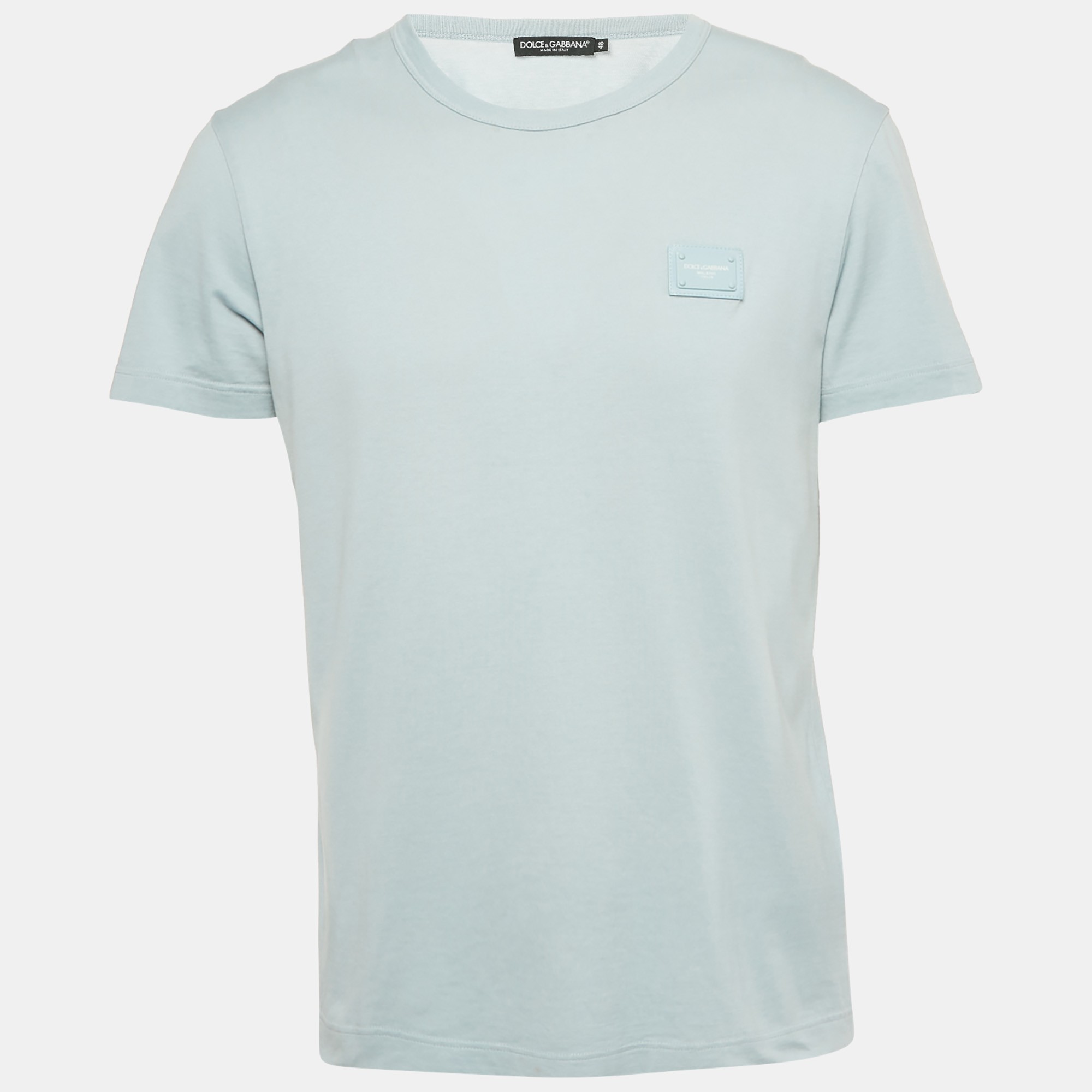 

Dolce & Gabbana Light Blue Logo Plaque Detail Cotton Crew Neck T-Shirt M