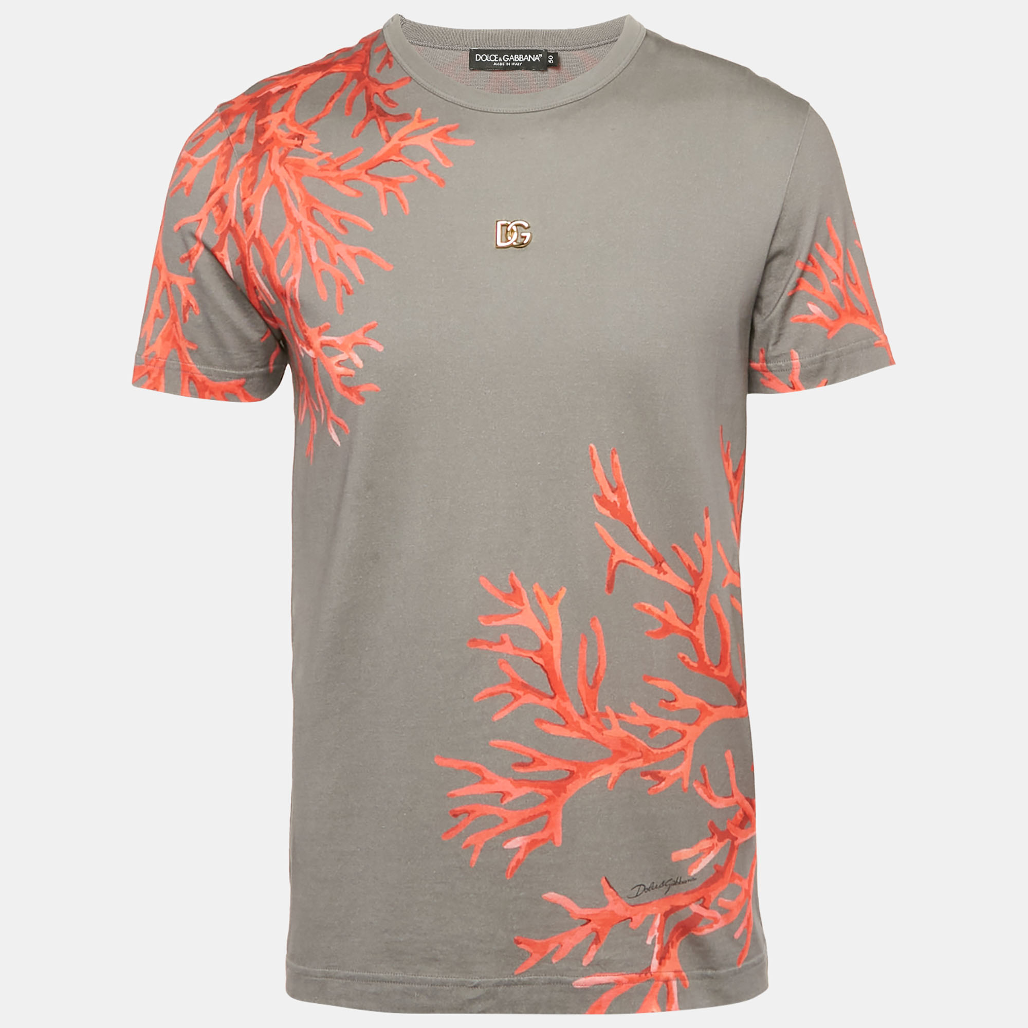 

Dolce & Gabbana Grey Coral Print Cotton Crew Neck T-Shirt L