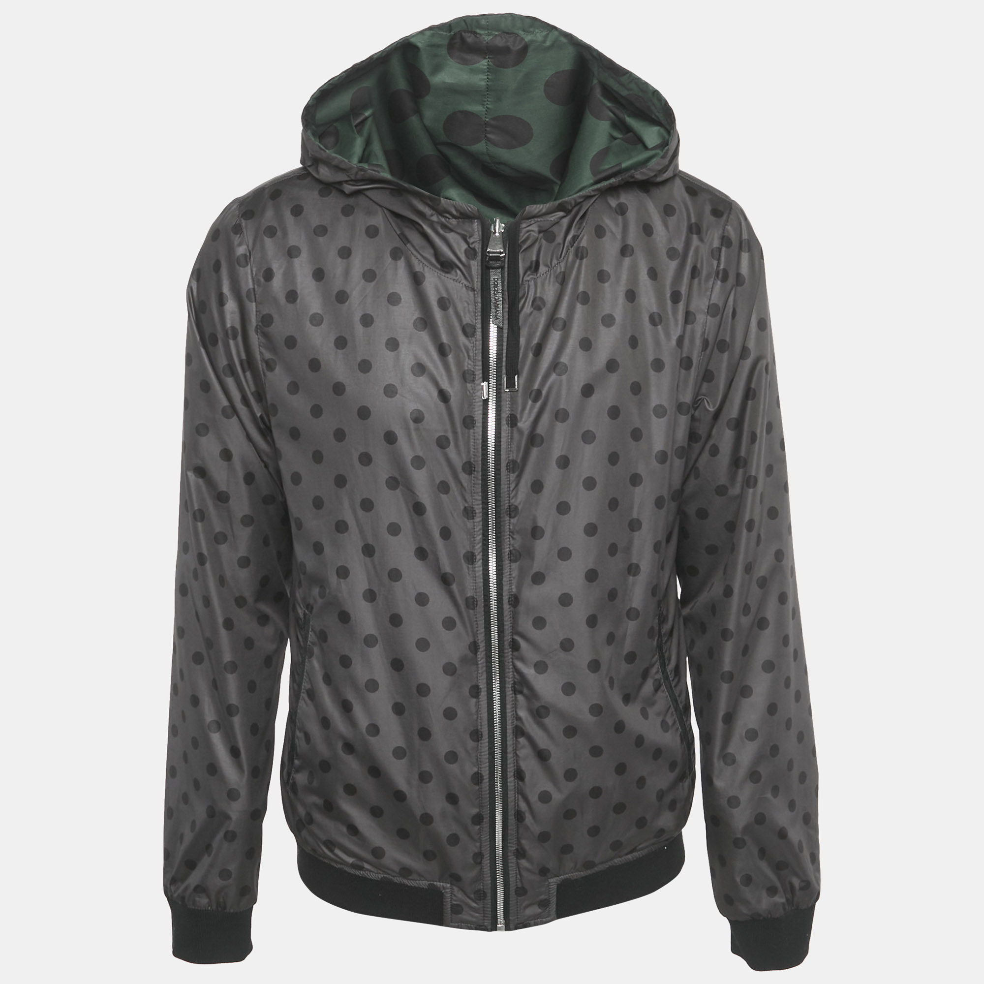 Pre-owned Dolce & Gabbana Green Polka Dot Print Synthetic Reversible Zip-up Jacket Xl