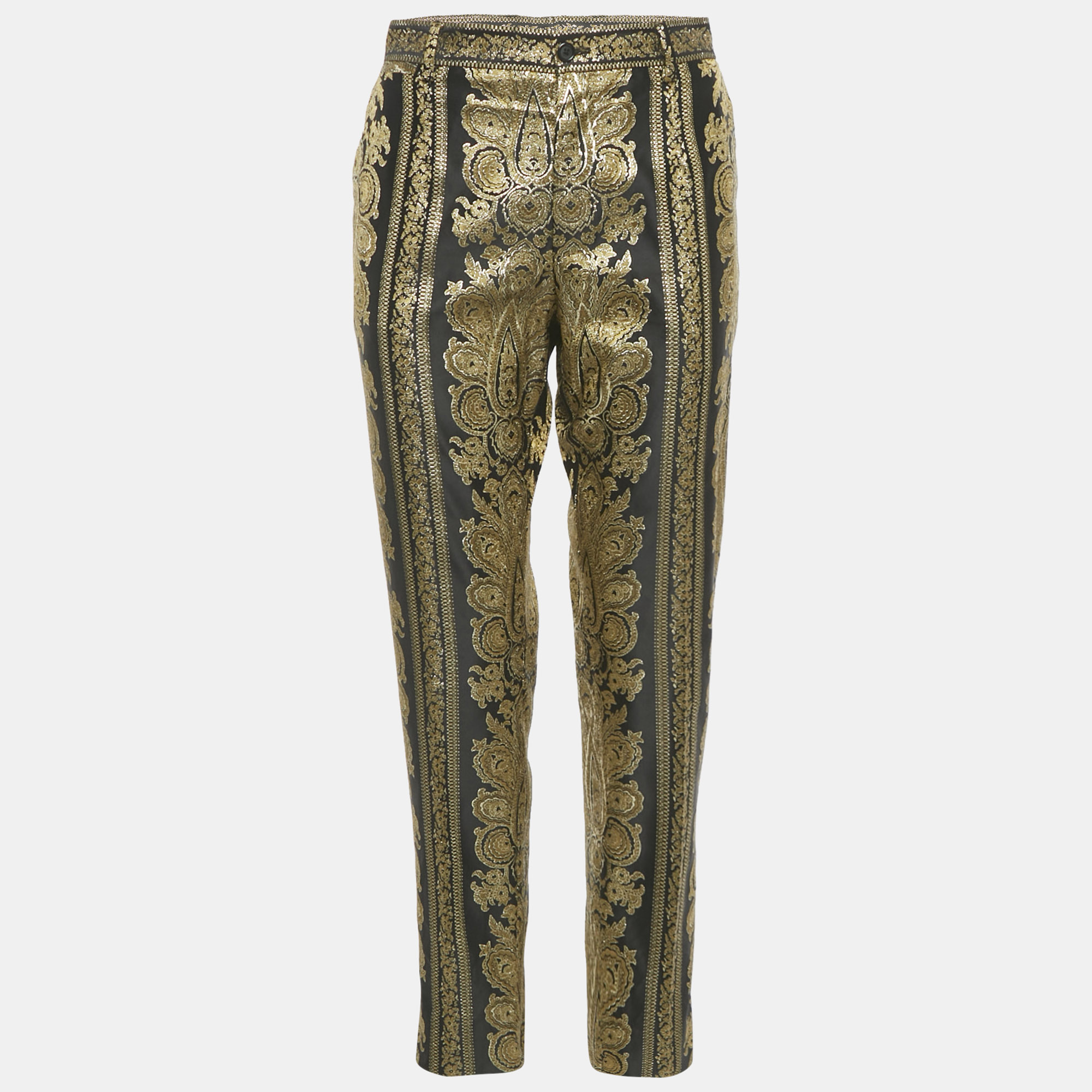 Pre-owned Dolce & Gabbana Black /gold Jacquard Trousers M