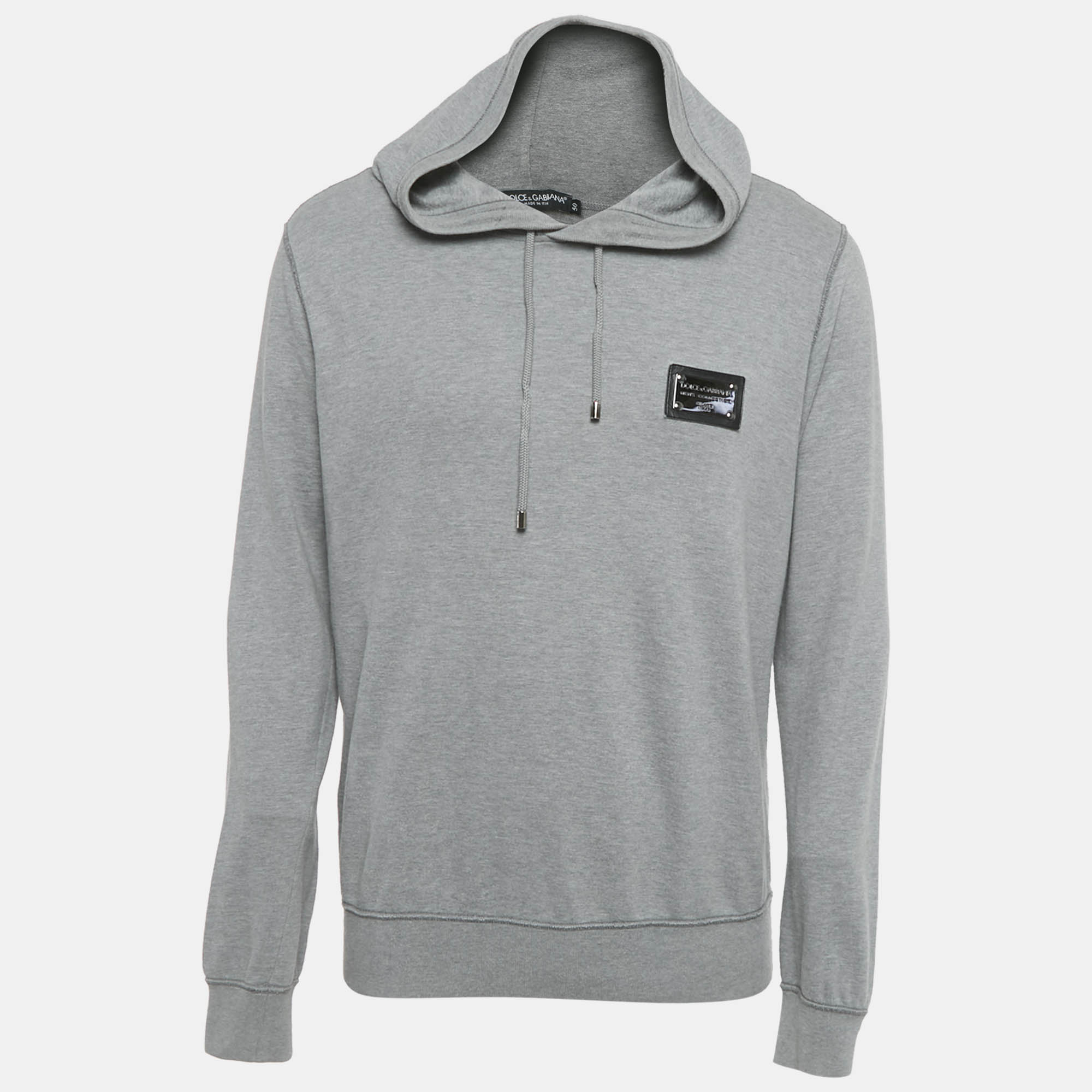 Dolce & Gabbana Grey Cotton Logo Plaque Detail Hoodie L