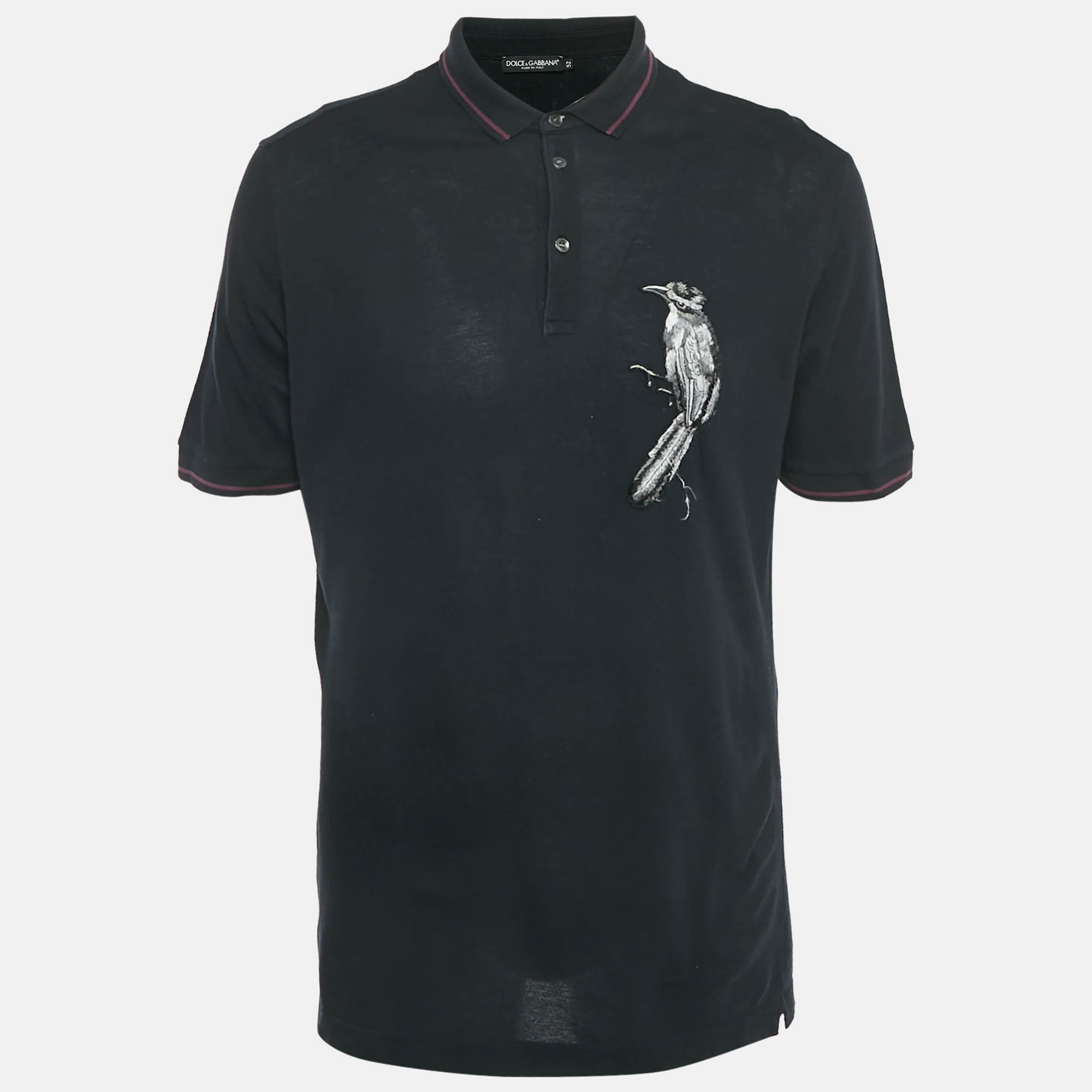 

Dolce & Gabbana Black Bird Applique Cotton Pique Polo T-Shirt XL