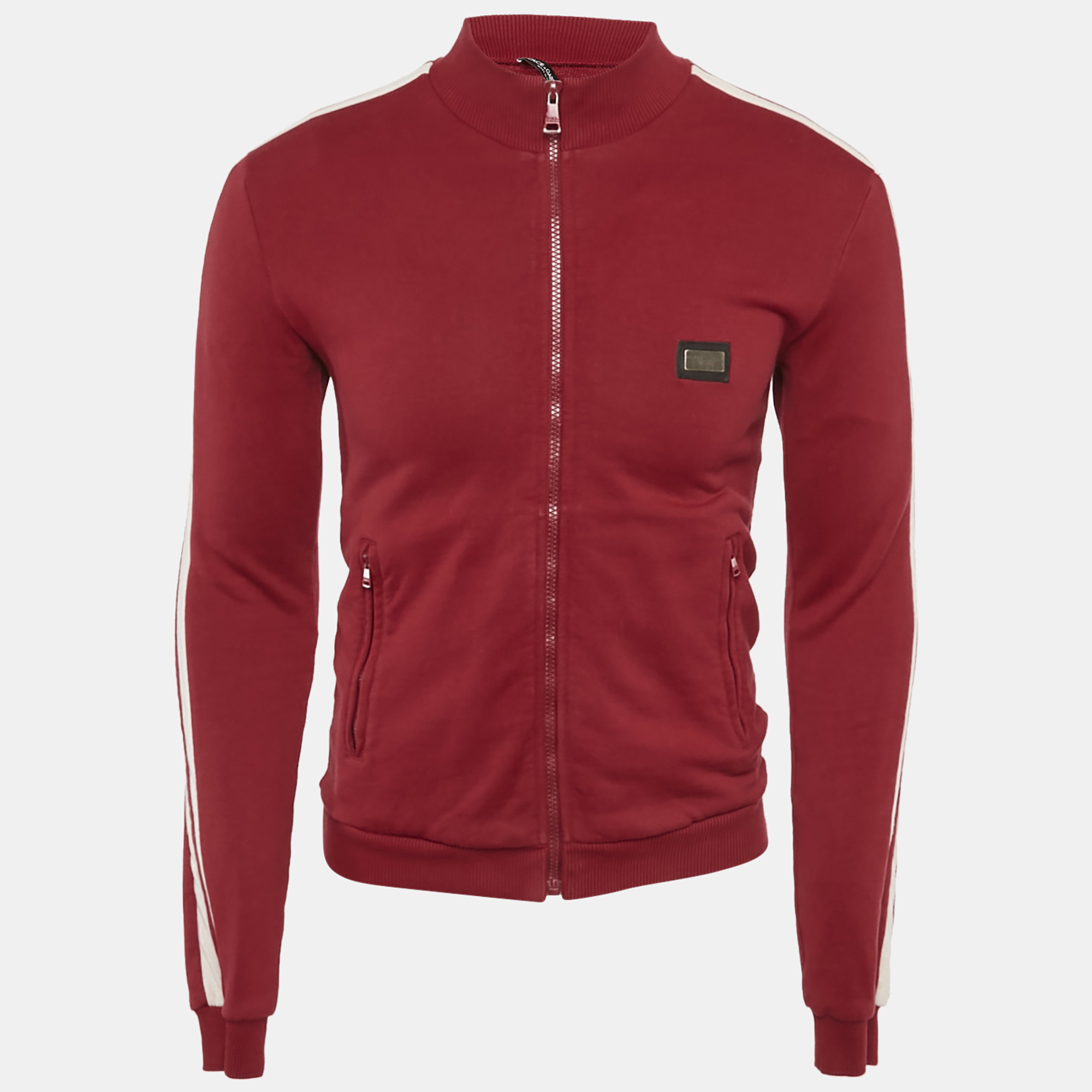 Pre-owned Dolce & Gabbana Red Cotton Logo Applique Zip -up Jacket Xs