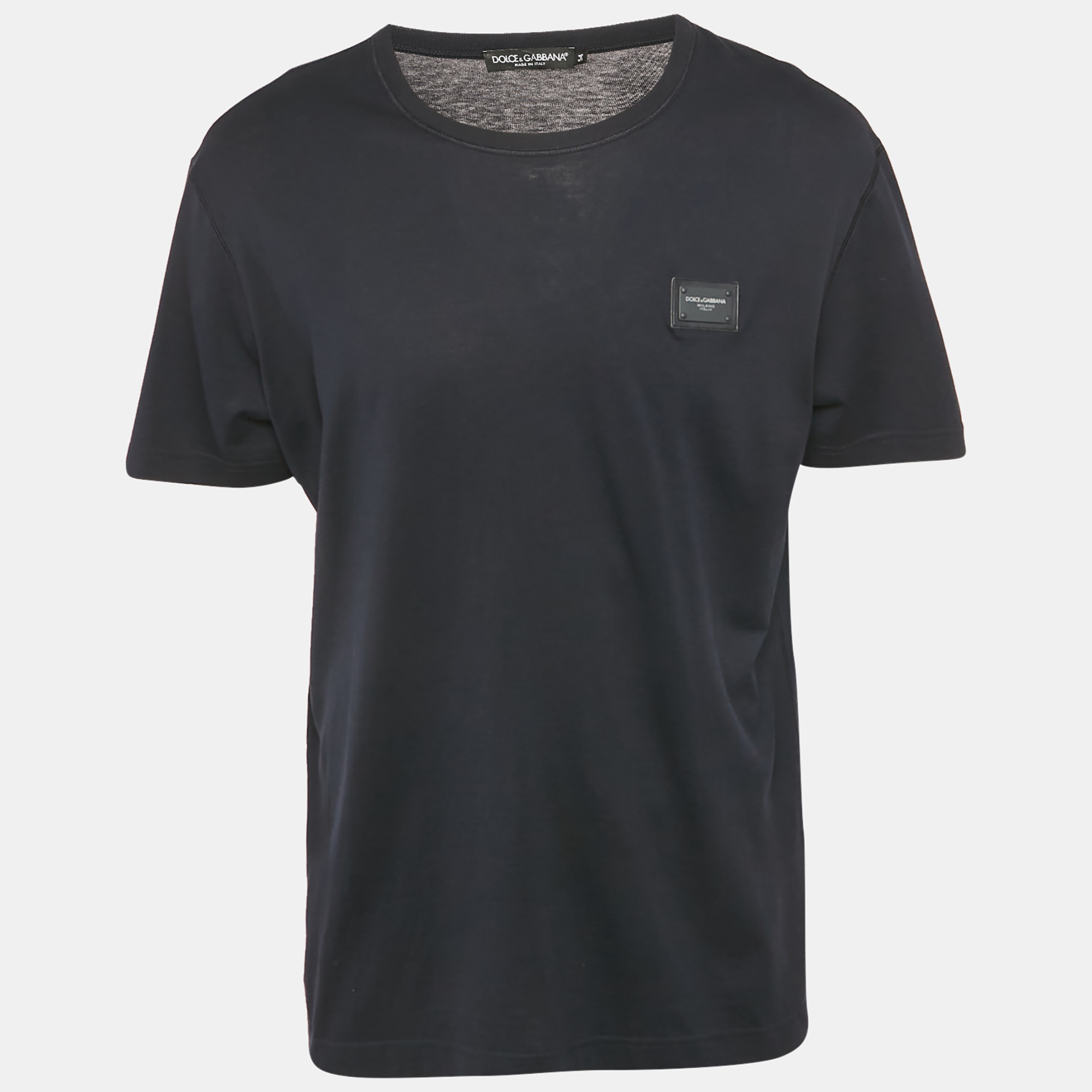 Dolce & Gabbana Navy Blue Cotton Logo Plaque T-Shirt XXL