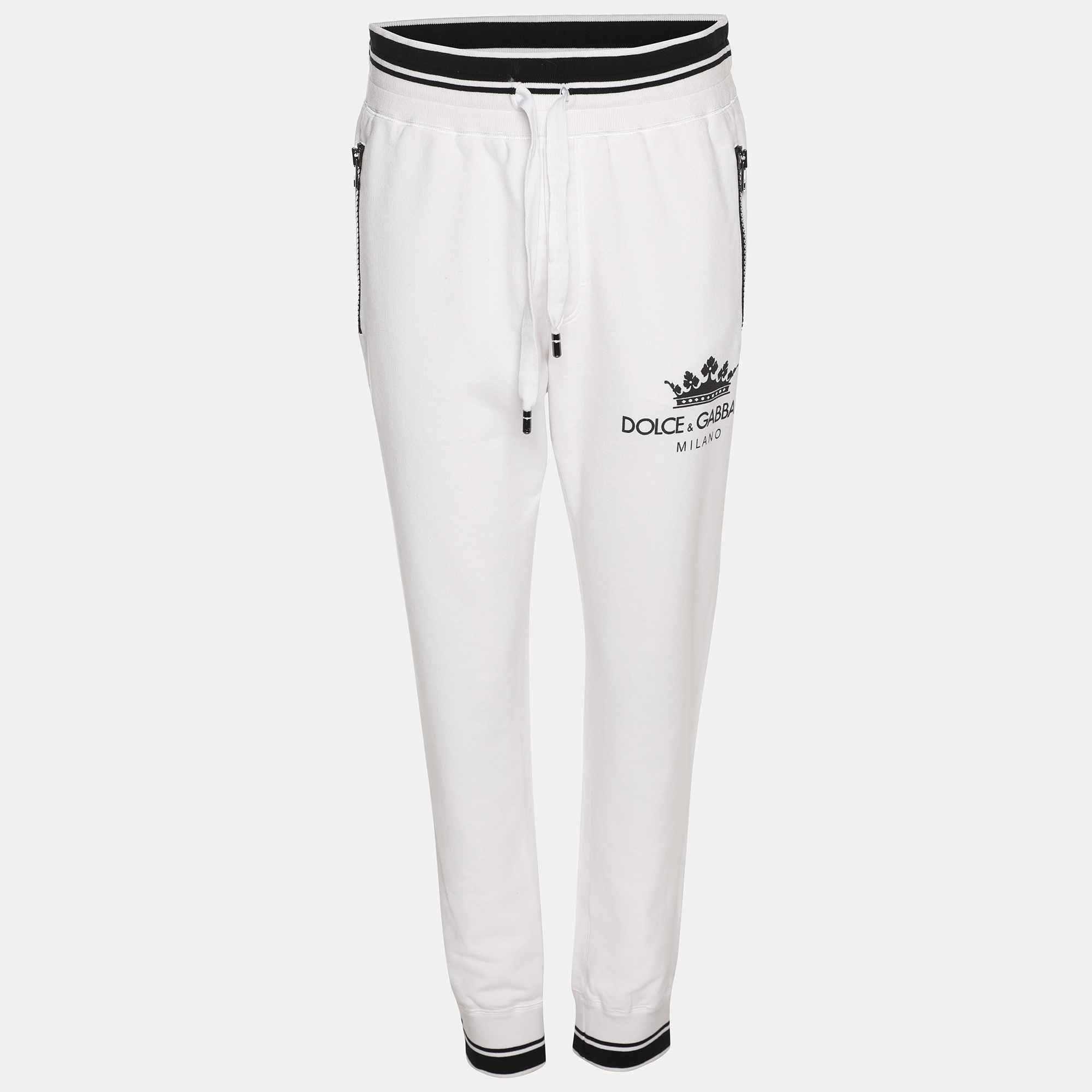 

Dolce & Gabbana White Jersey Logo Print Jogger Pants L