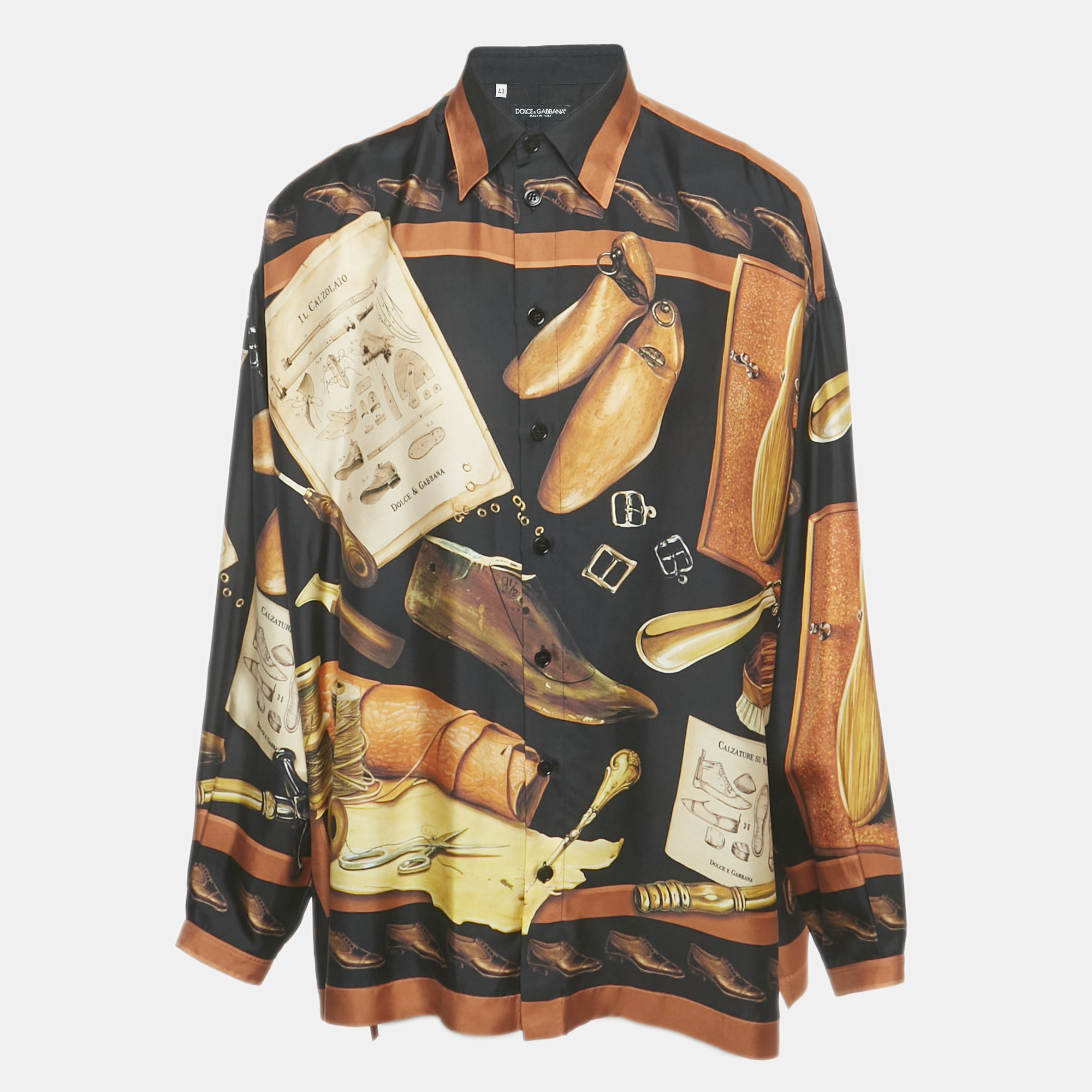 Pre-owned Dolce & Gabbana Brown/black Printed Silk Shirt Xxl