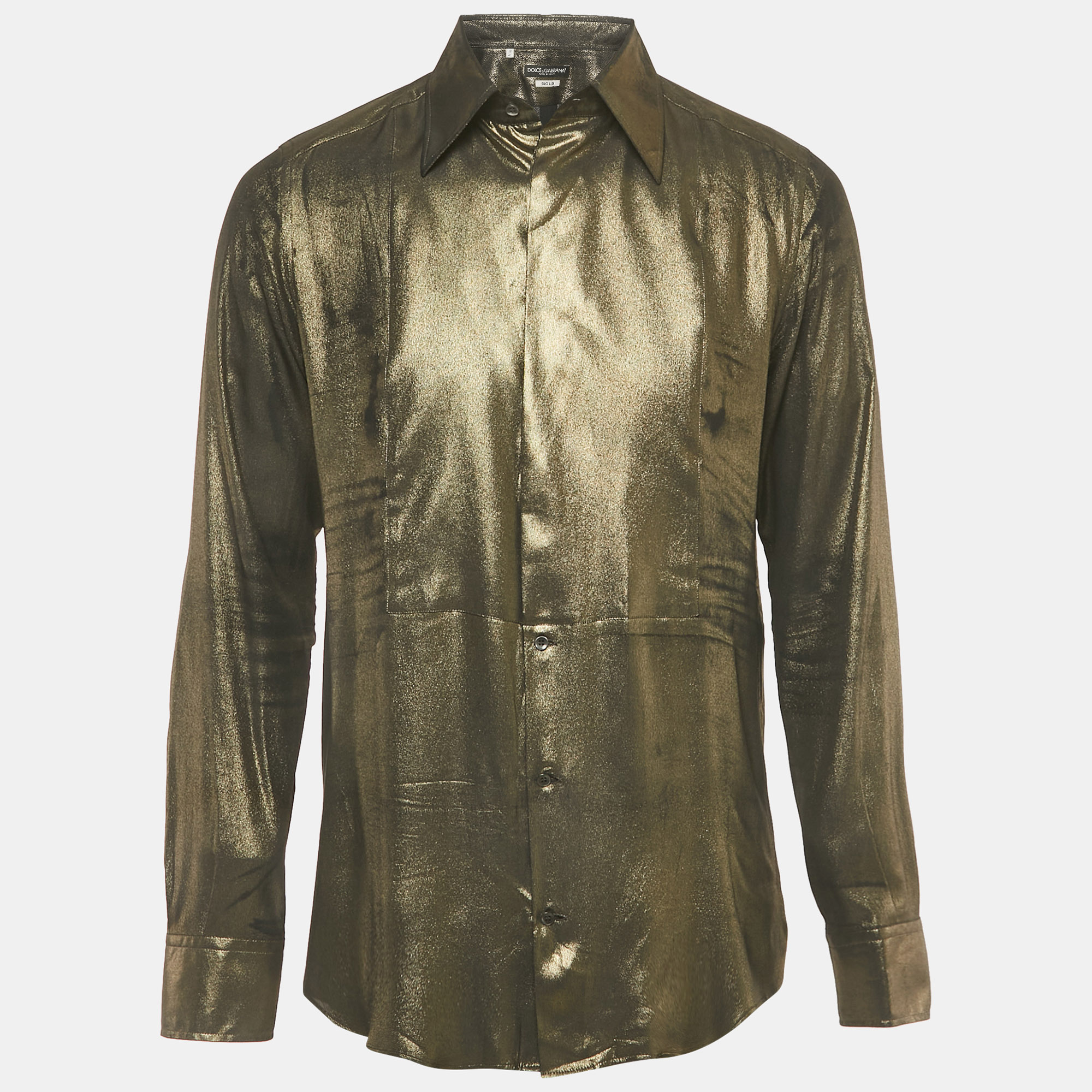 

Dolce & Gabbana Gold Metallic Lamé Long Sleeve Shirt L