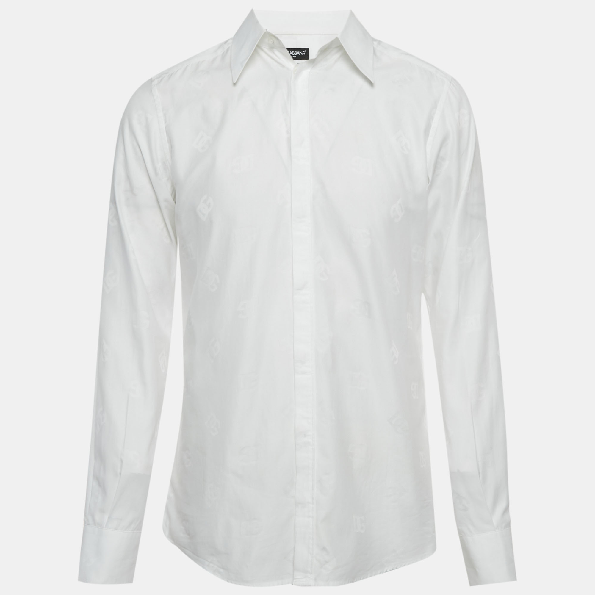 Pre-owned Dolce & Gabbana Martini White Monogram Cotton Shirt L