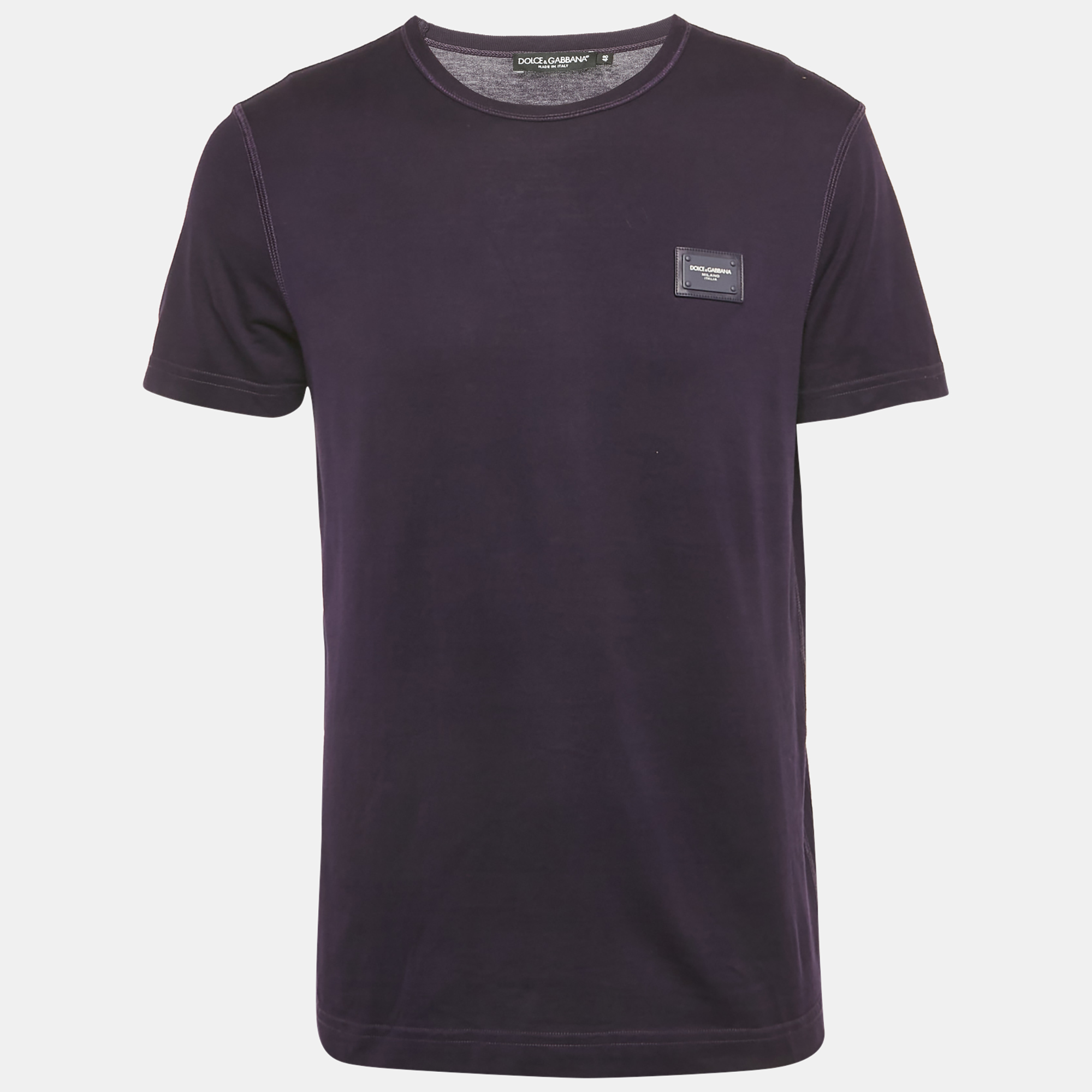 Pre-owned Dolce & Gabbana Purple Logo Plaque Jersey T-shirt M