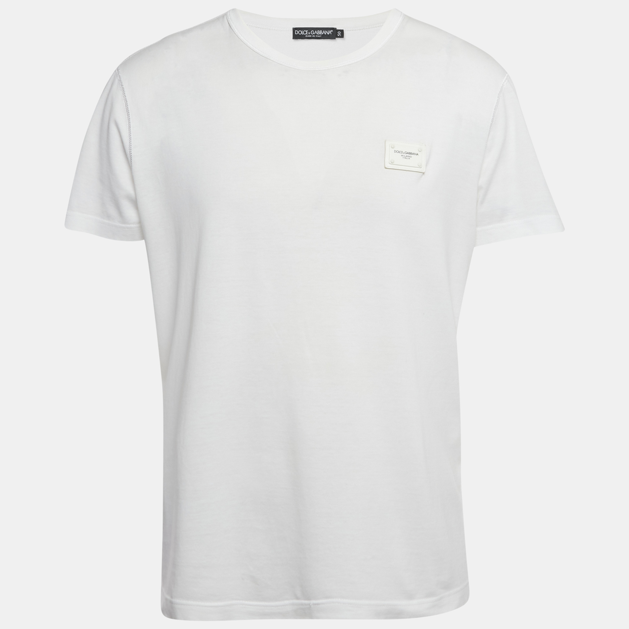 

Dolce & Gabbana White Cotton Logo Plaque T-Shirt L