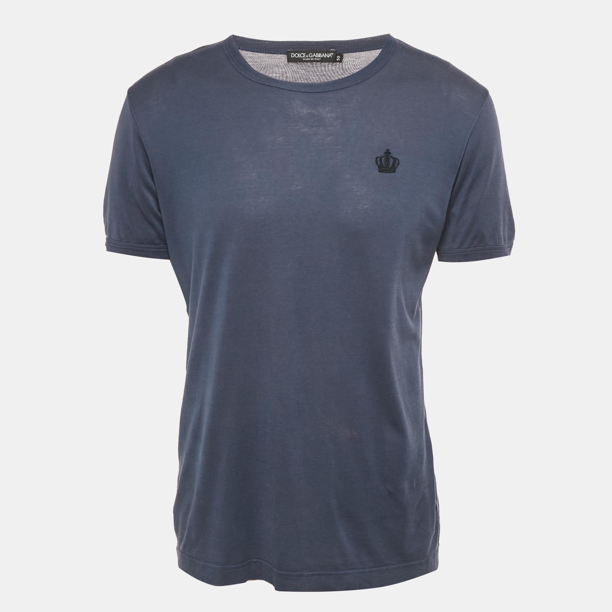 Pre-owned Dolce & Gabbana Blue Jersey Crew Neck T-shirt L