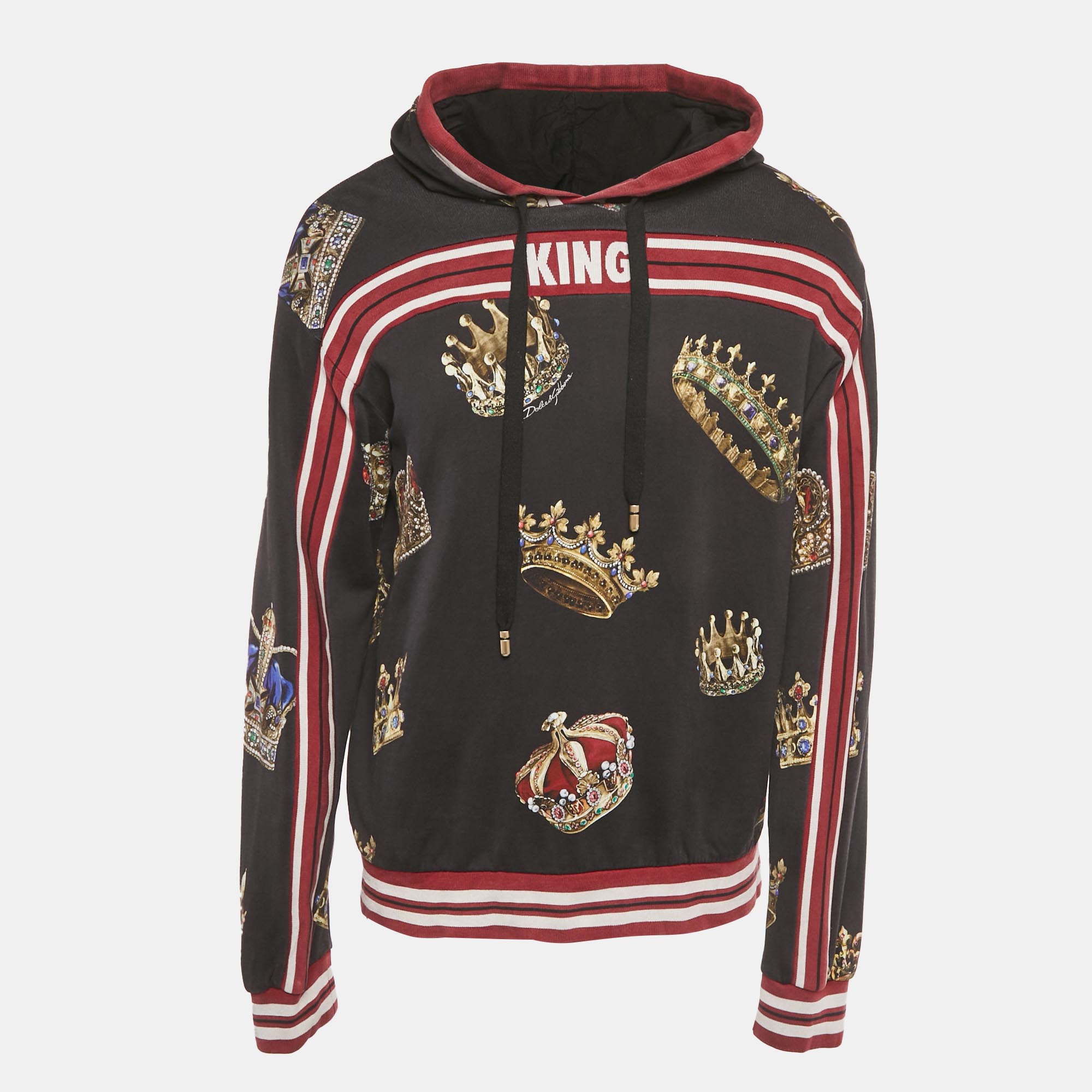 

Dolce & Gabbana Black Crown Print Cotton Hoodie XXL