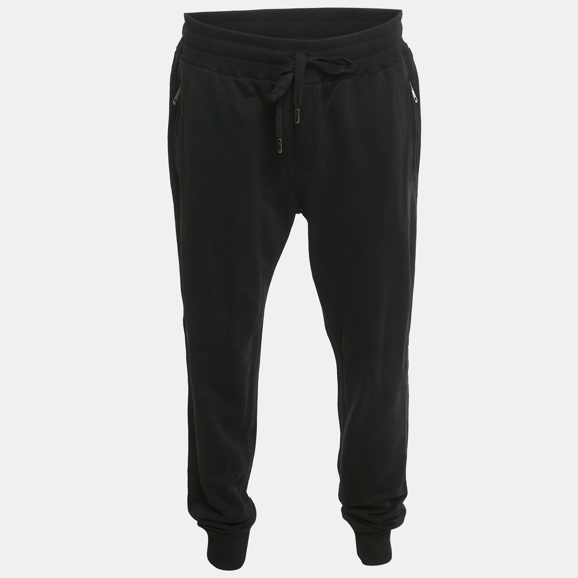 Pre-owned Dolce & Gabbana Black Logo Plaque Cotton Sweatpants 4xl