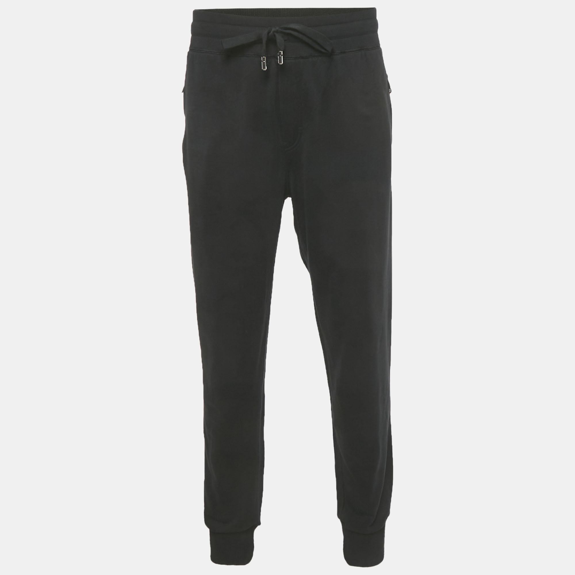 Pre-owned Dolce & Gabbana Black Cotton Logo Plaque Sweatpants 4xl