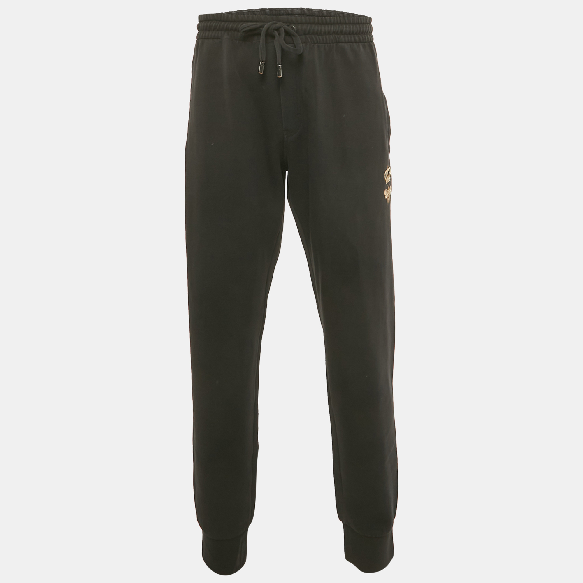 Pre-owned Dolce & Gabbana Black Crown Embroidered Cotton Jogger Pants Xxxl
