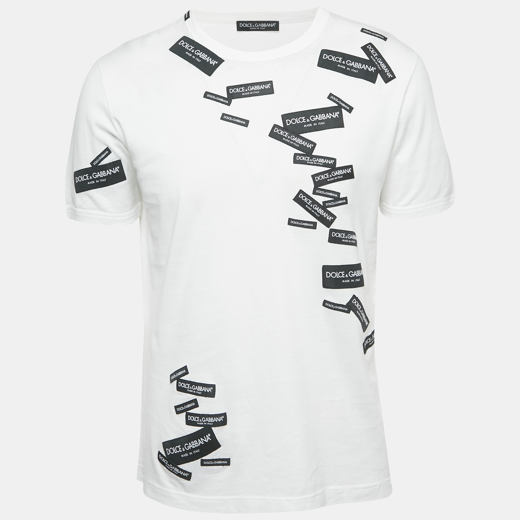 

Dolce & Gabbana White Cotton Label Embroidered Short Sleeve T-Shirt L