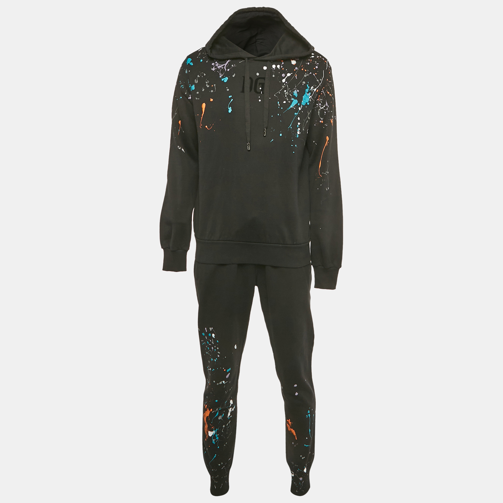 

Dolce & Gabbana Black Color Drip Print Cotton Jogger Set M