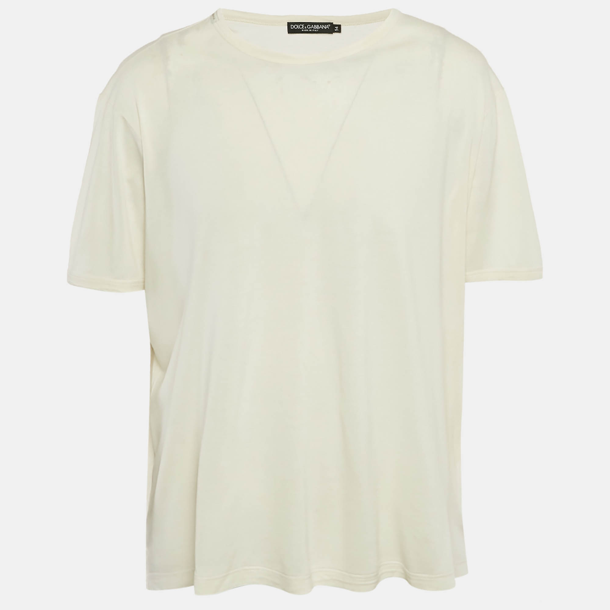 

Dolce & Gabbana Cream Jersey Crewneck T-Shirt XXL