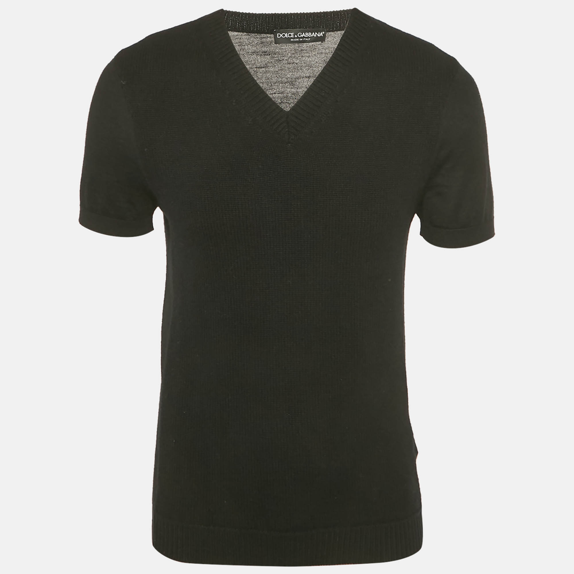 

Dolce & Gabbana Black Rib Knit V-Neck Pullover M