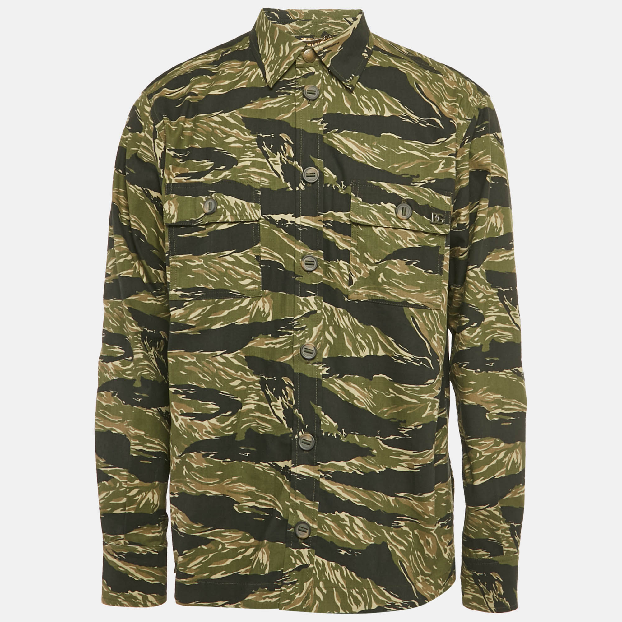 

Dolce & Gabbana Green Camouflage Print Cotton Shirt M