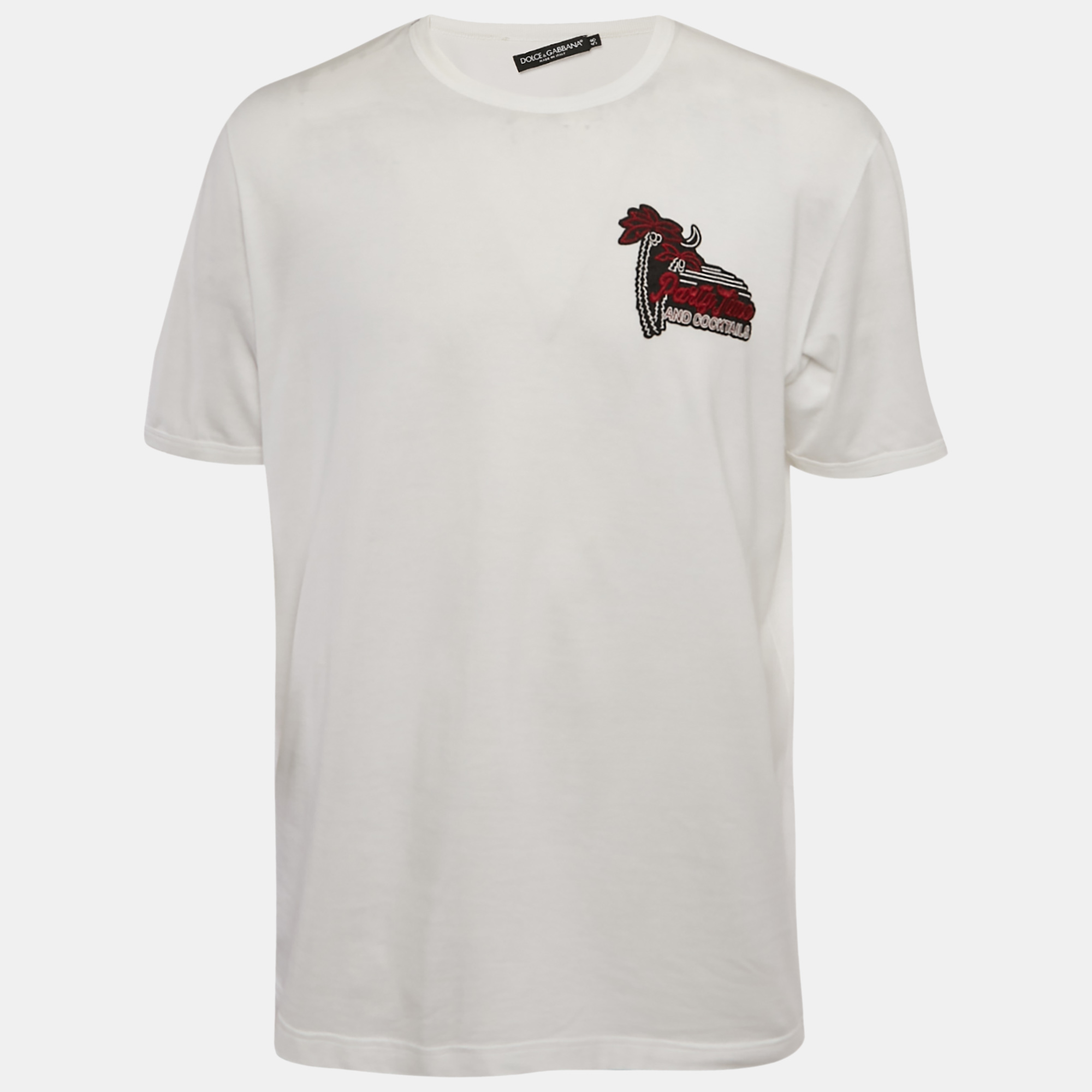 

Dolce & Gabbana White Cotton Knit Applique Detail T-Shirt 4XL