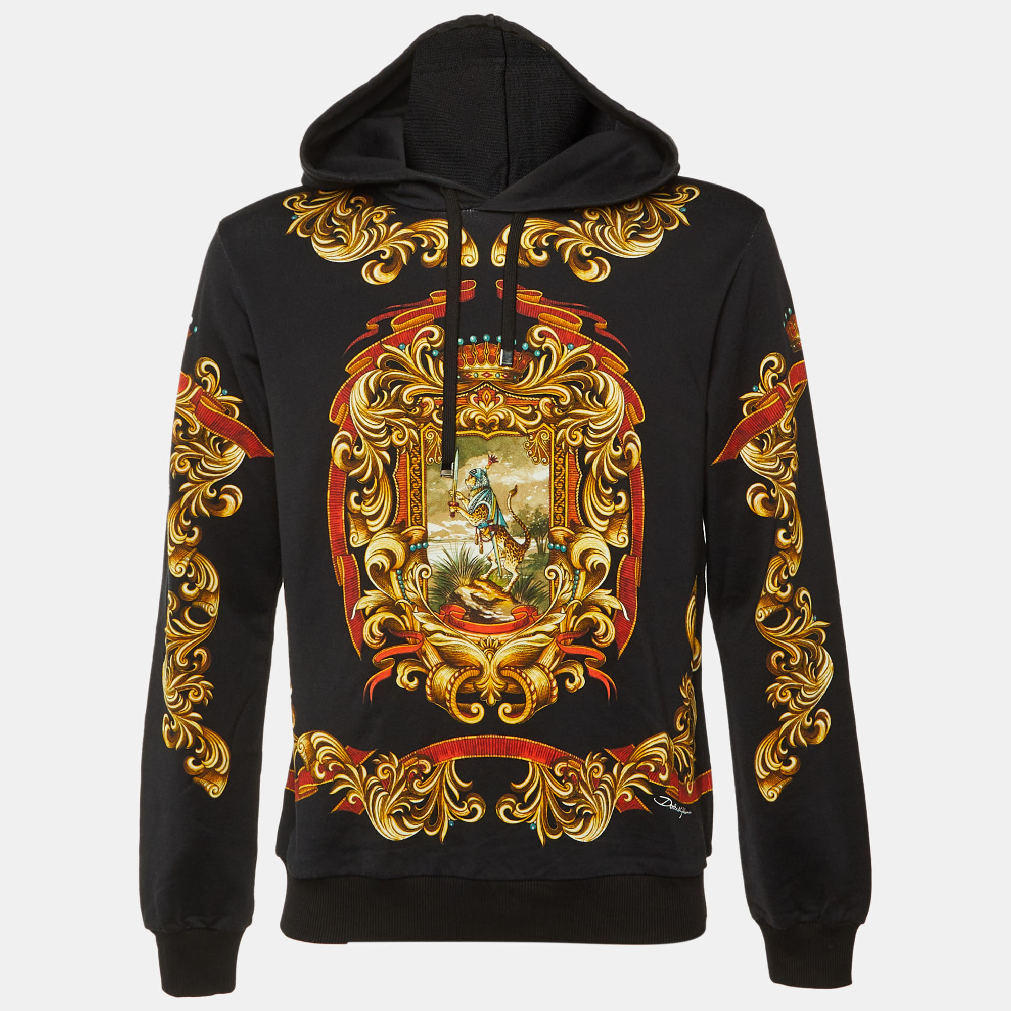 

Dolce & Gabbana Black Printed Cotton Hooded Sweatshirt M