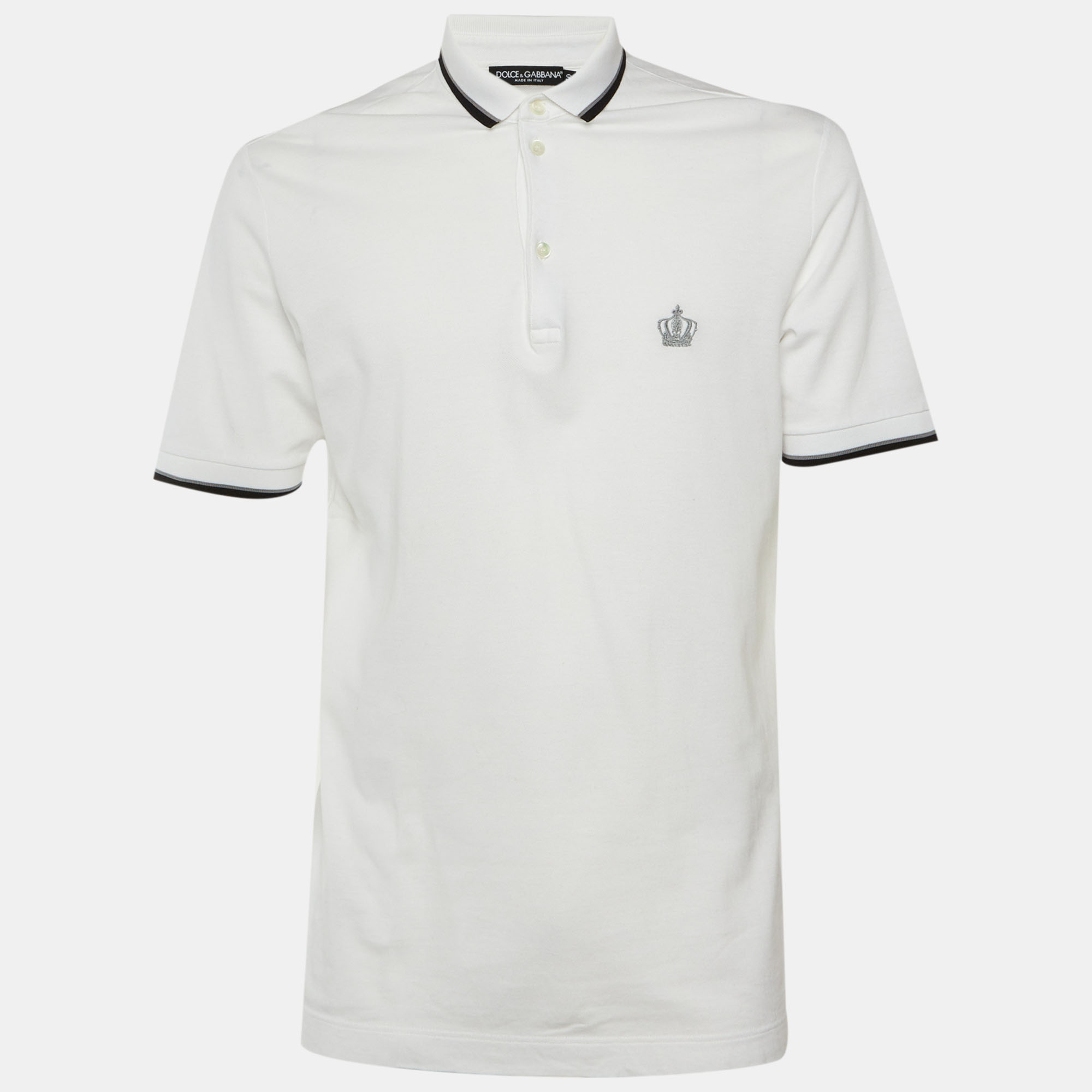 

Dolce & Gabbana White Cotton Crown Embroidered Polo T-Shirt L