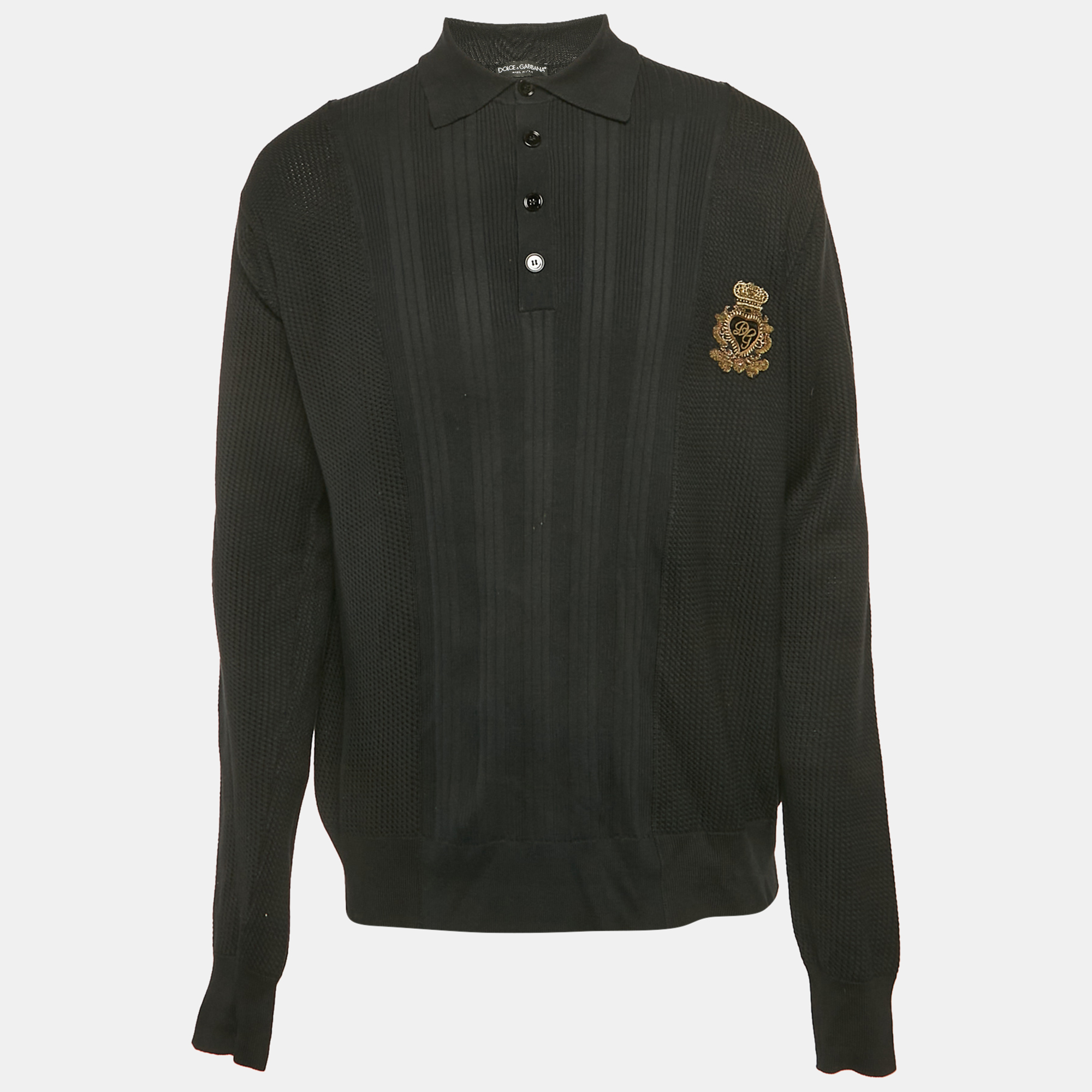 

Dolce & Gabbana Black Knit Applique Detail Oversized T-Shirt S