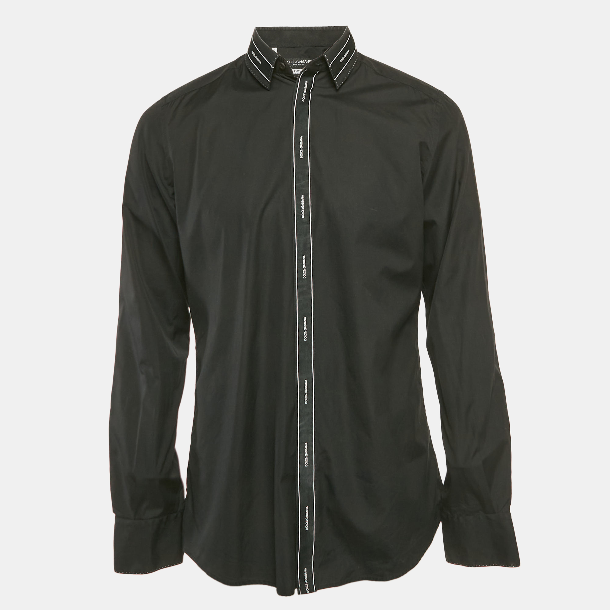 

Dolce & Gabbana Black Cotton Logo Tape Detail Shirt L