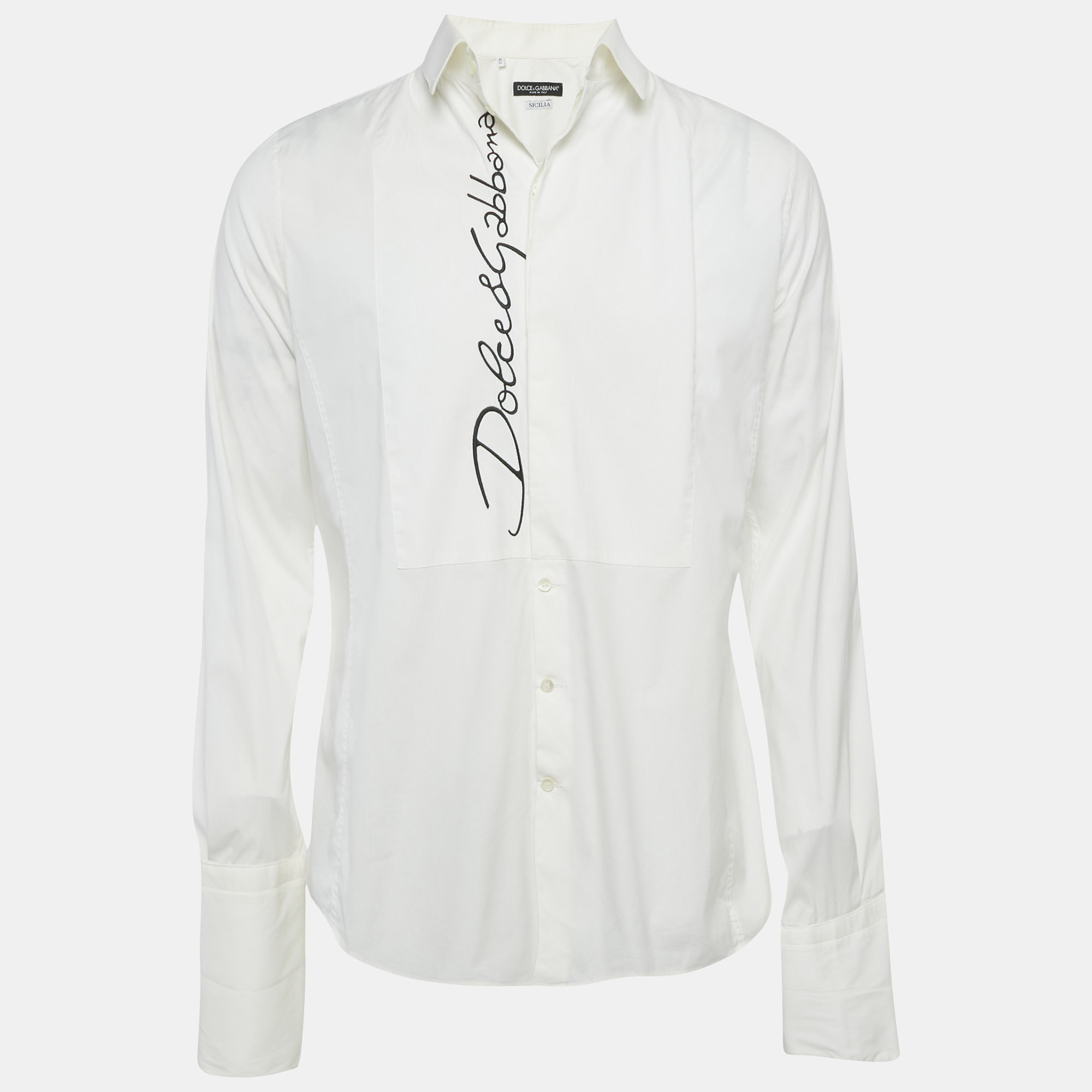 

Dolce & Gabbana White Logo Print Cotton Long Sleeve Shirt L