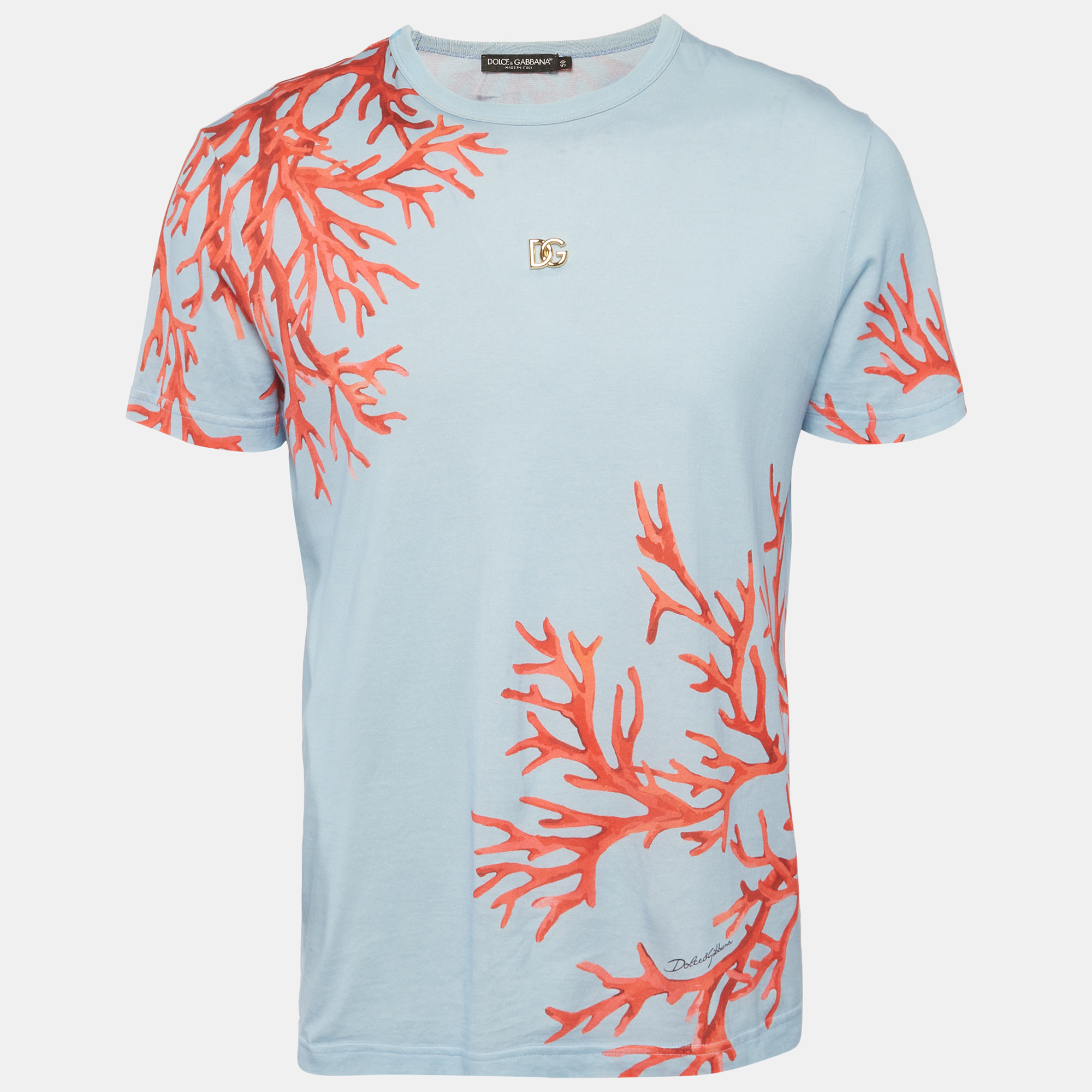 

Dolce & Gabbana Blue Coral Print Jersey Crew Neck T-Shirt L