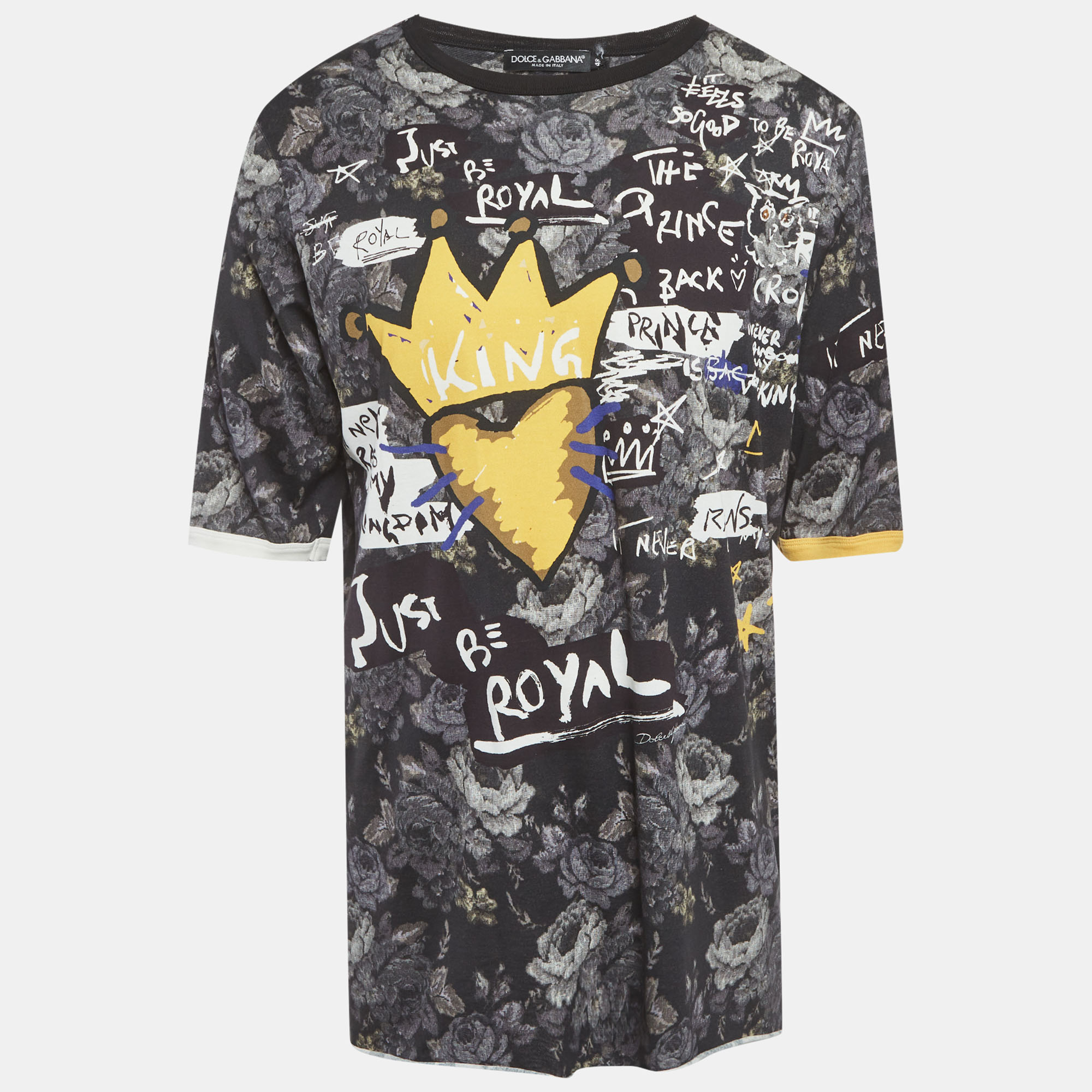 

Dolce & Gabbana Black Printed Jersey Longline T-Shirt M